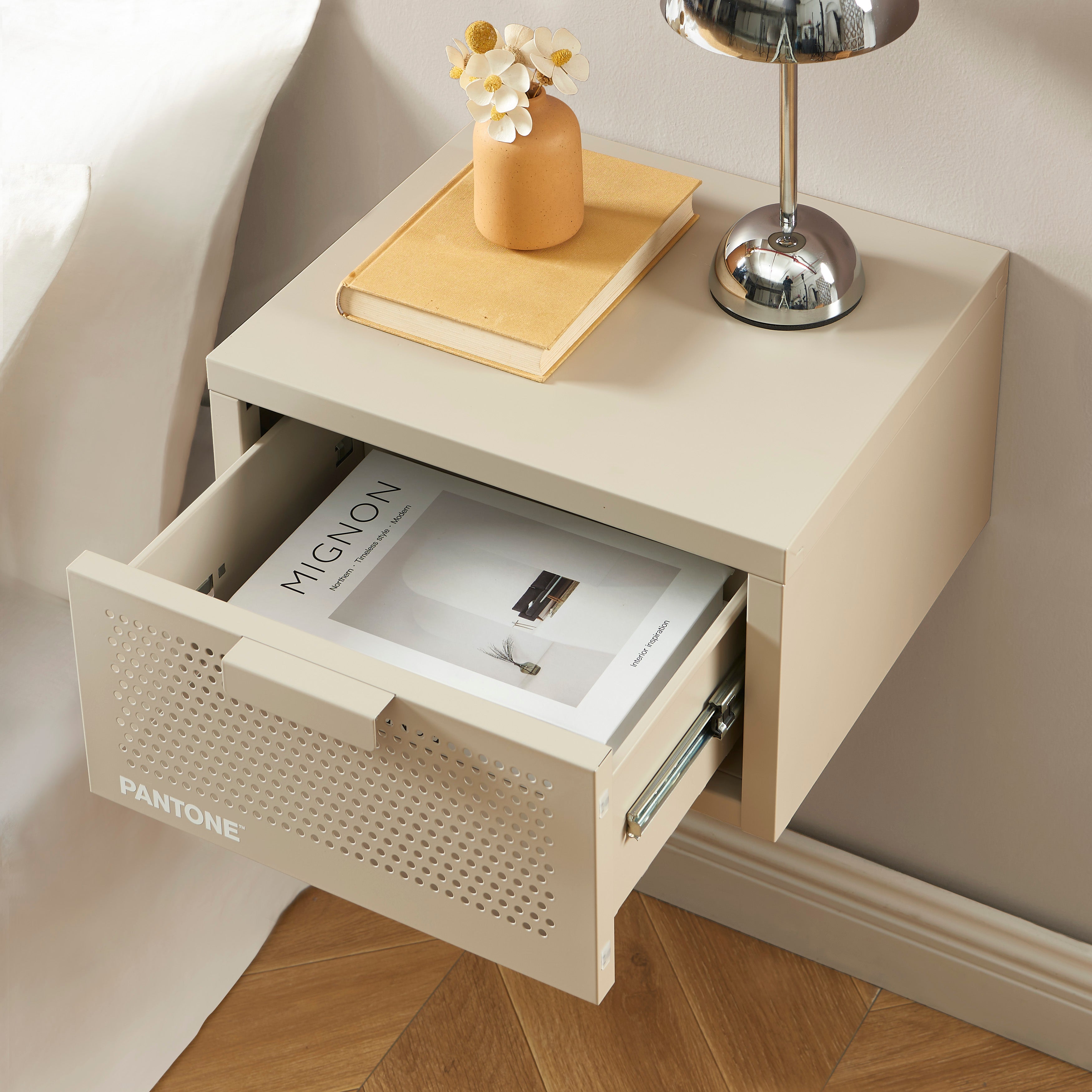 PANTONE® Metal Wall-Mounted Nightstand – Taupe
