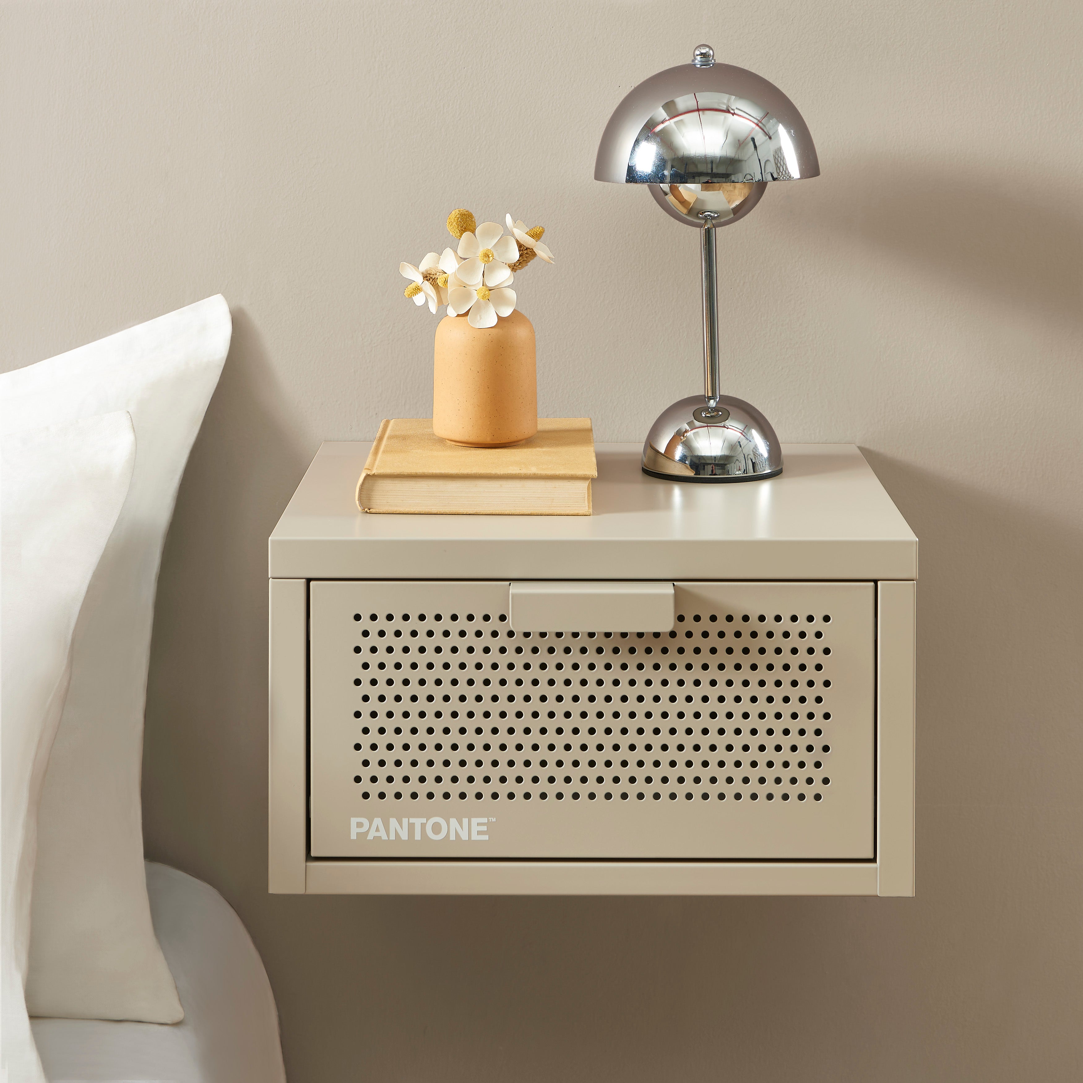 PANTONE® Metal Wall-Mounted Nightstand – Taupe