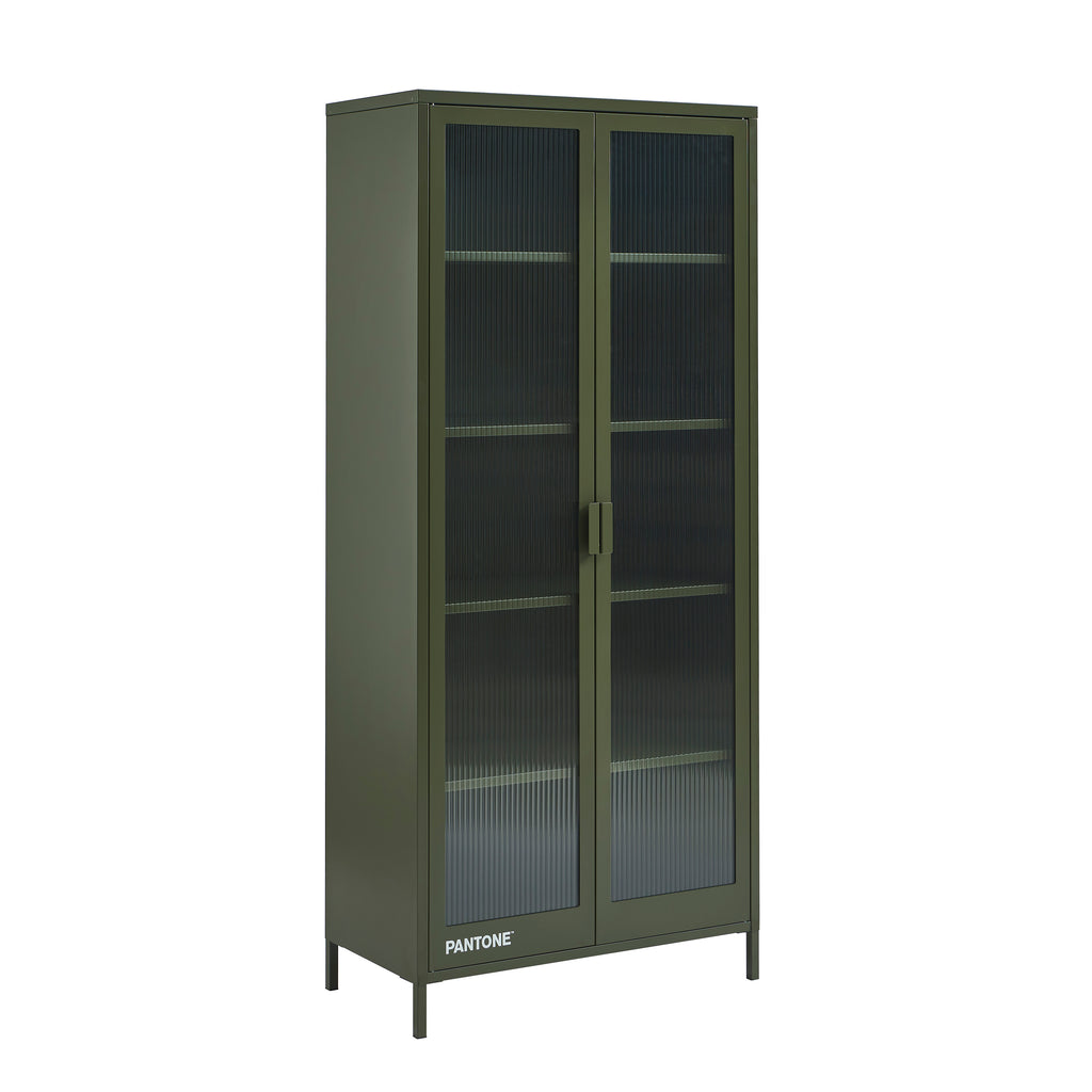 PANTONE® Fluted Glass Metal Display Cabinet – Olive green