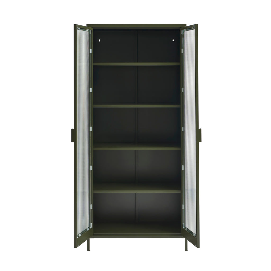 PANTONE® Fluted Glass Metal Display Cabinet – Olive green
