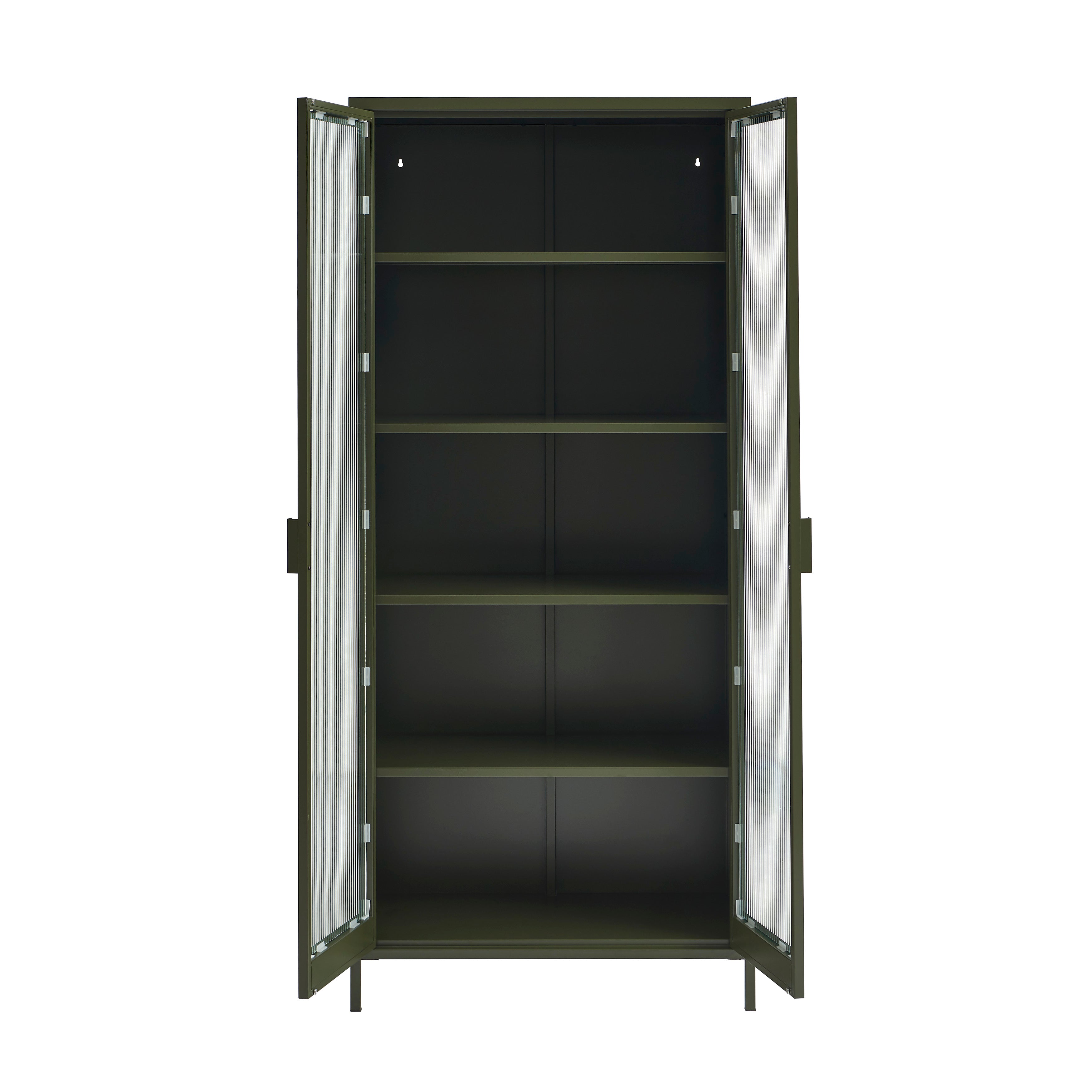 PANTONE® Fluted Glass Metal Display Cabinet – Olive green