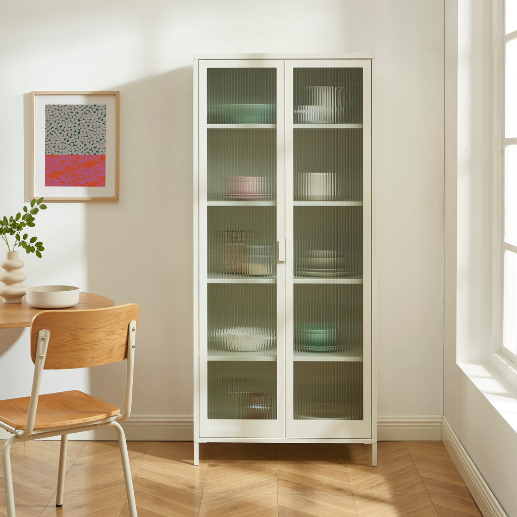 PANTONE® Fluted Glass Metal Display Cabinet – Sand