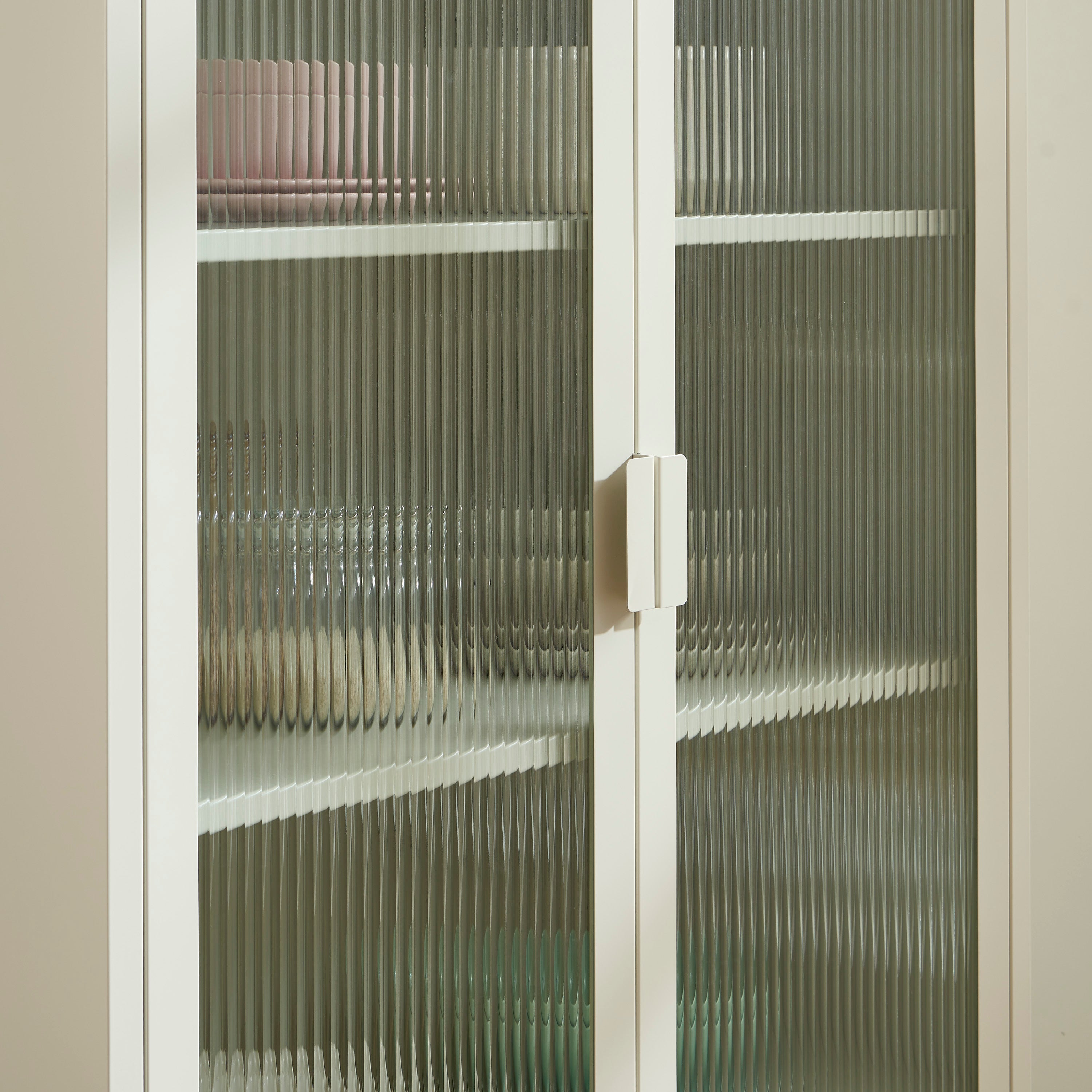 PANTONE® Fluted Glass Metal Display Cabinet – Sand