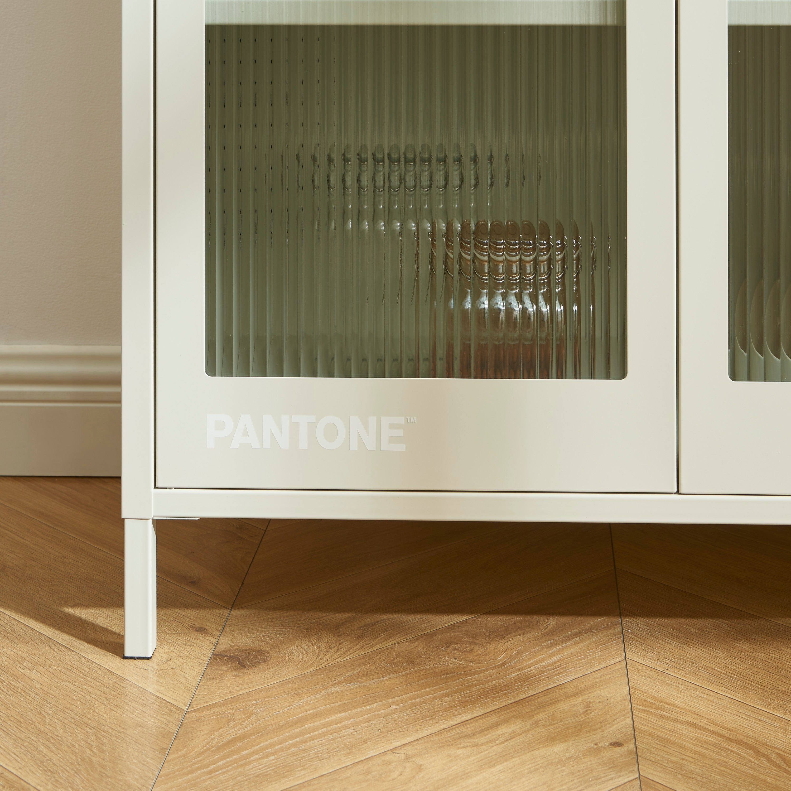 PANTONE® Fluted Glass Metal Display Cabinet – Sand