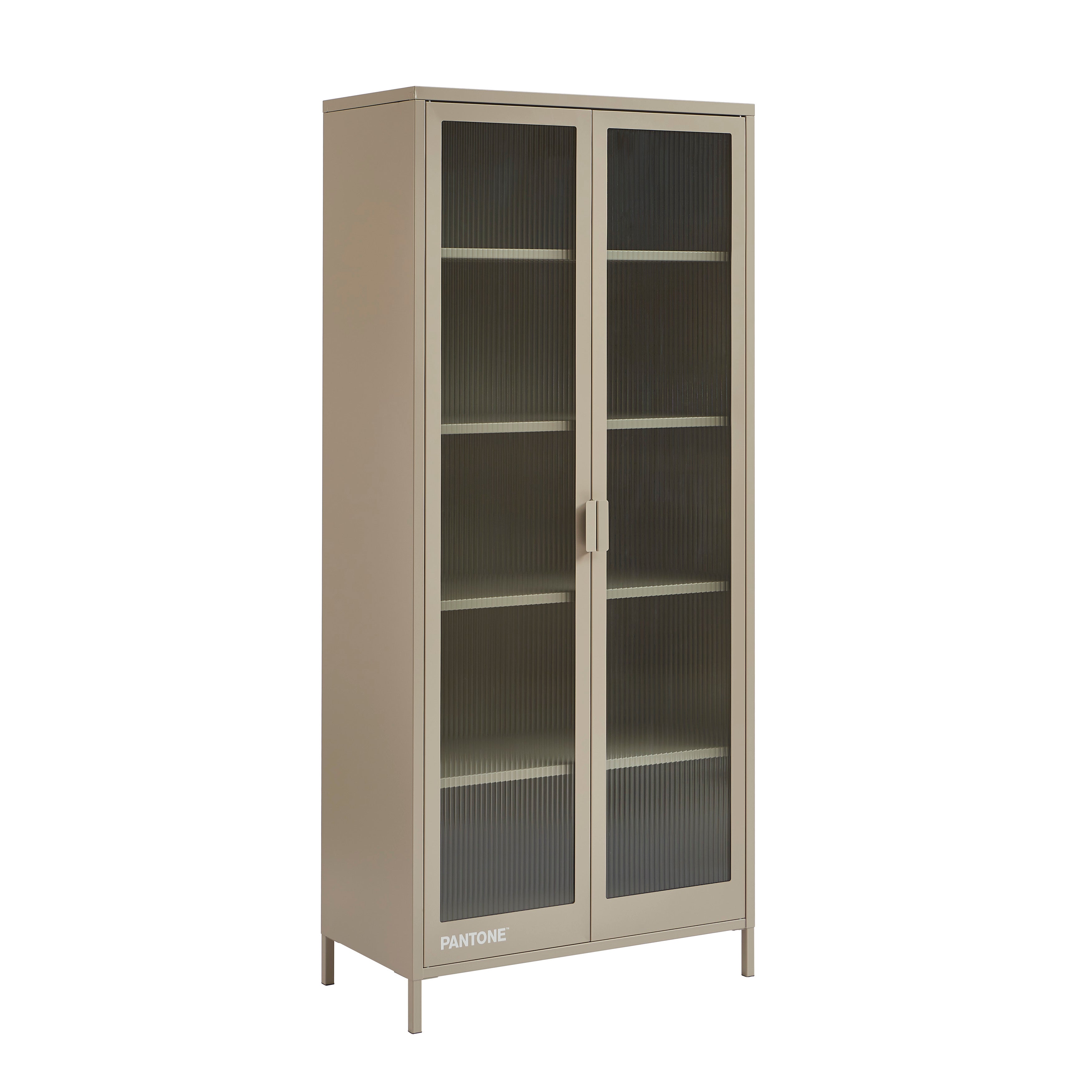 PANTONE® Fluted Glass Metal Display Cabinet – Taupe