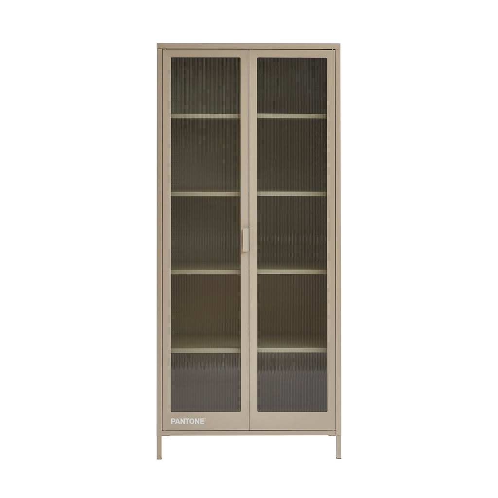 PANTONE® Fluted Glass Metal Display Cabinet – Taupe