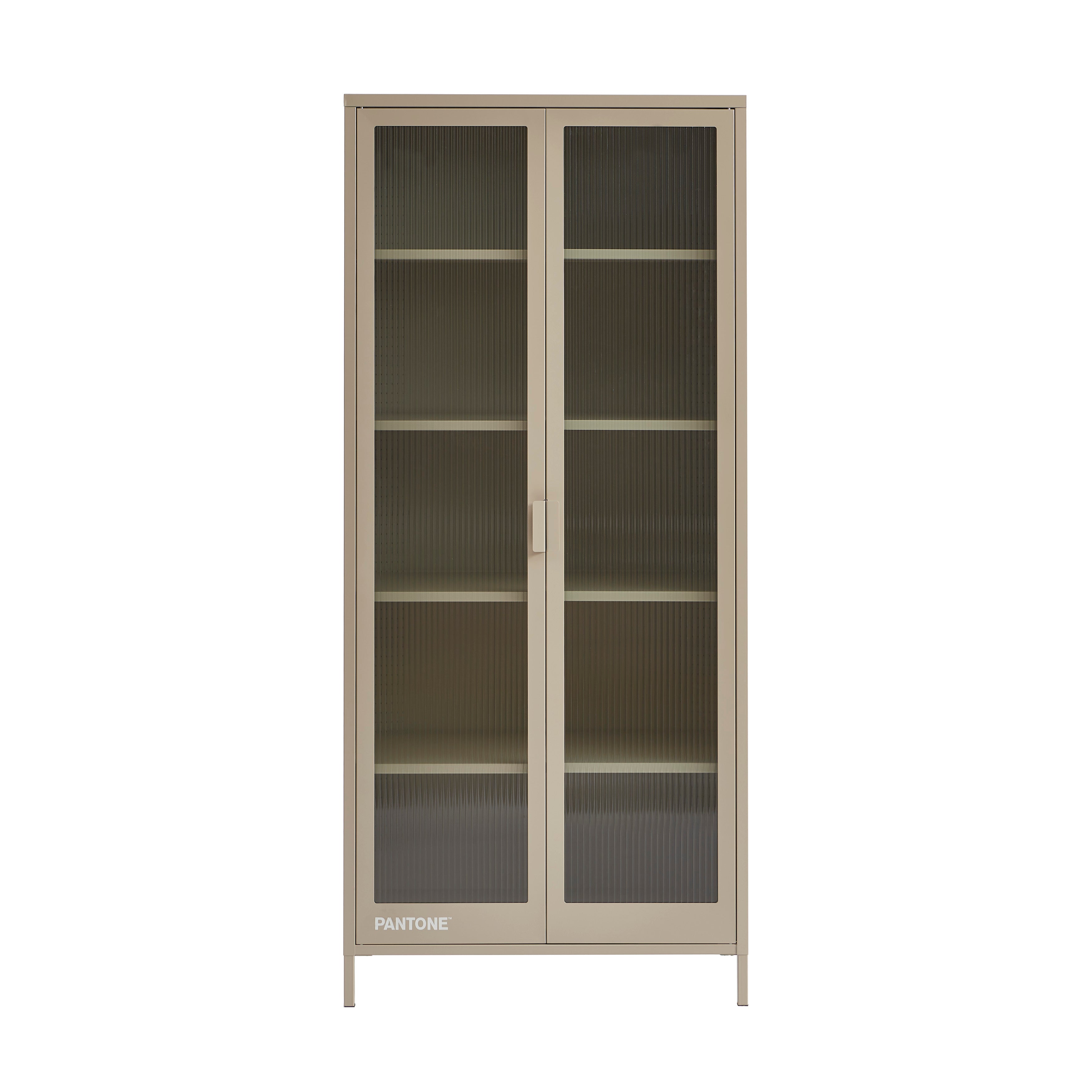 PANTONE® Fluted Glass Metal Display Cabinet – Taupe