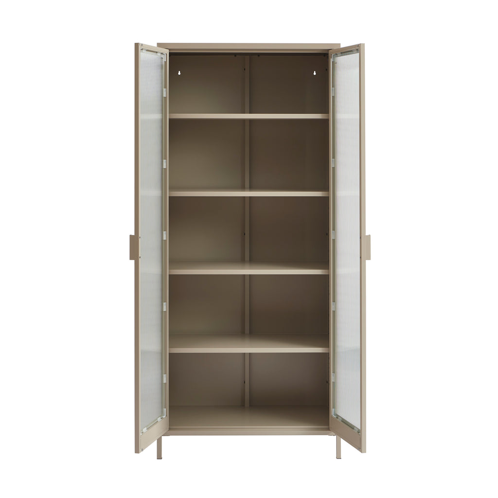 PANTONE® Fluted Glass Metal Display Cabinet – Taupe