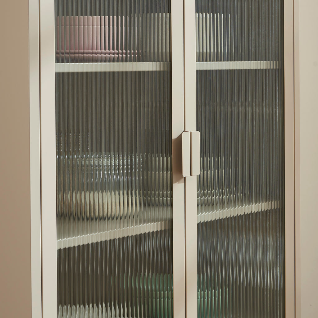 PANTONE® Fluted Glass Metal Display Cabinet – Taupe