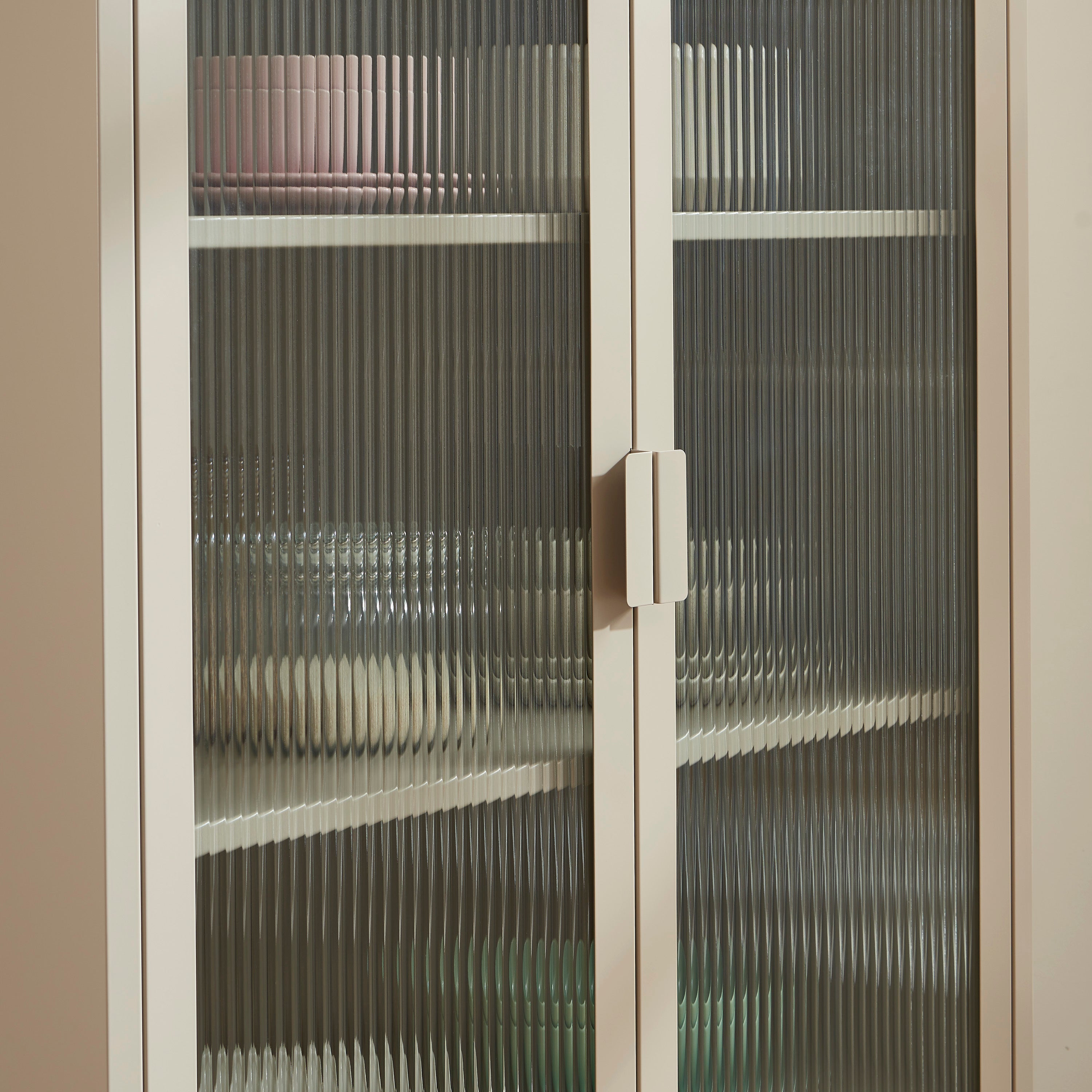 PANTONE® Fluted Glass Metal Display Cabinet – Taupe
