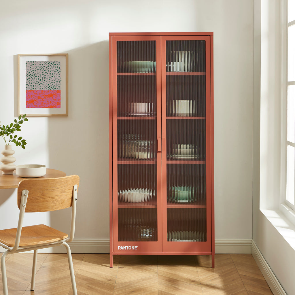 PANTONE® Fluted Glass Metal Display Cabinet – Terracotta
