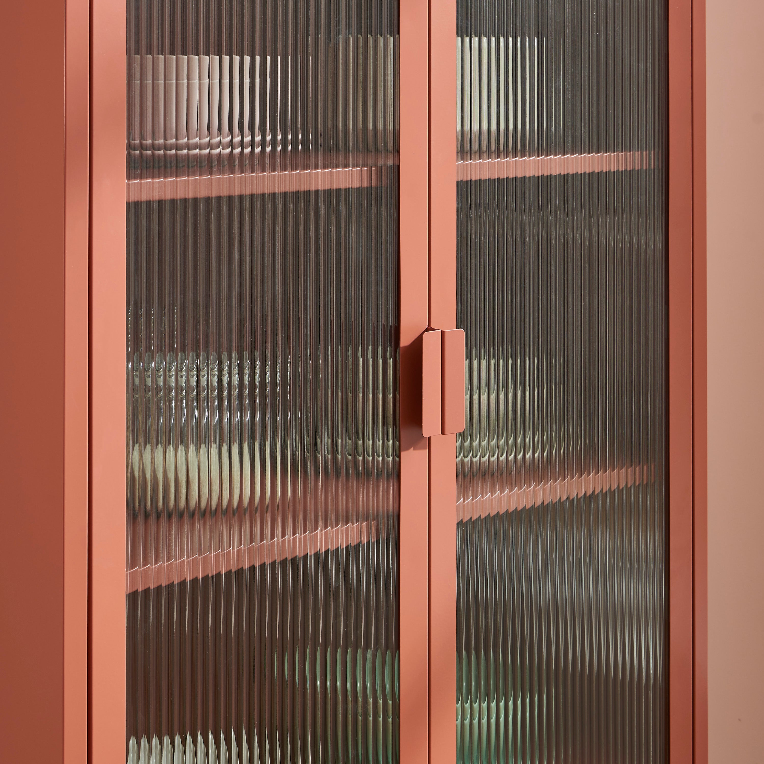 PANTONE® Fluted Glass Metal Display Cabinet – Terracotta