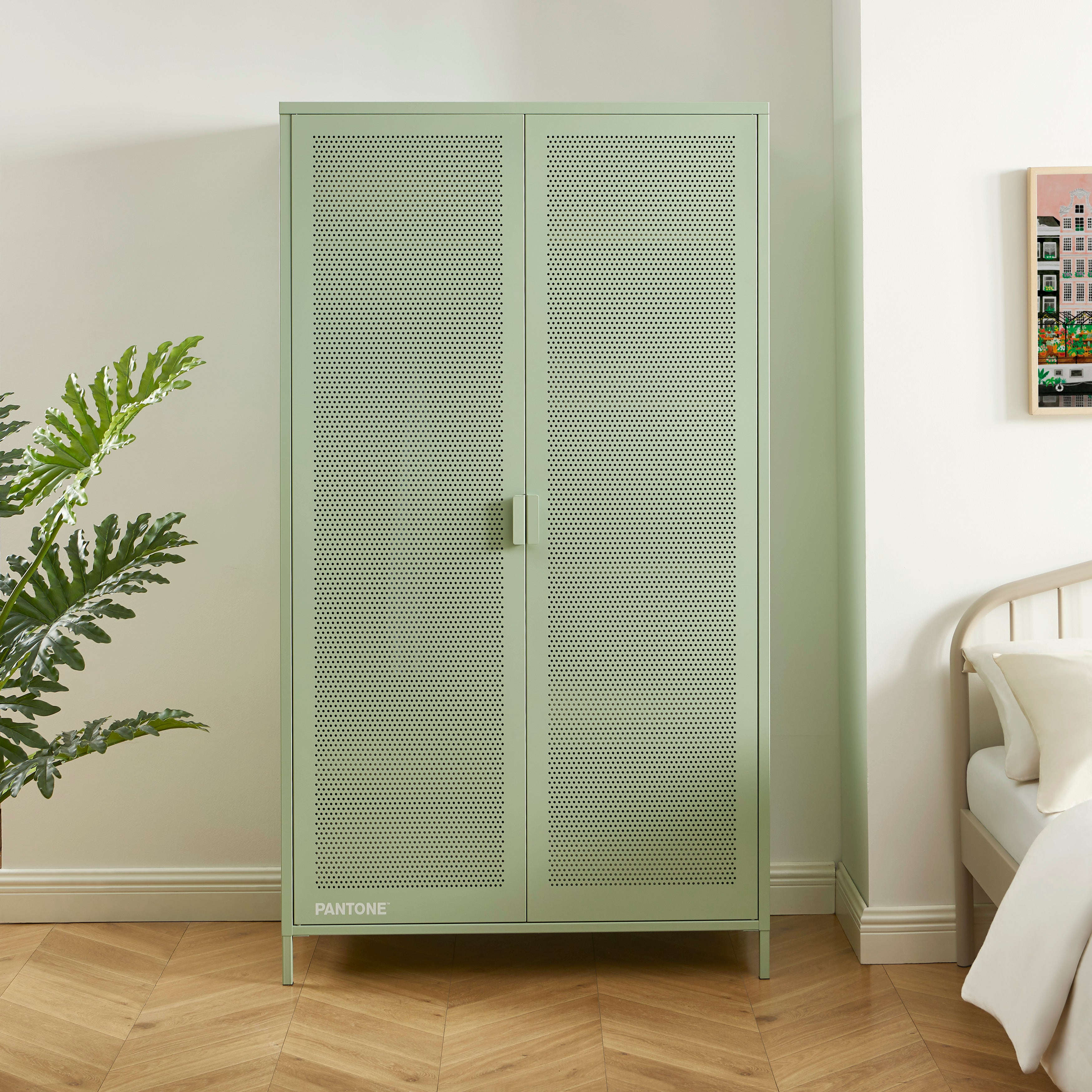 PANTONE® Metal 2-Door Wardrobe – Almond green