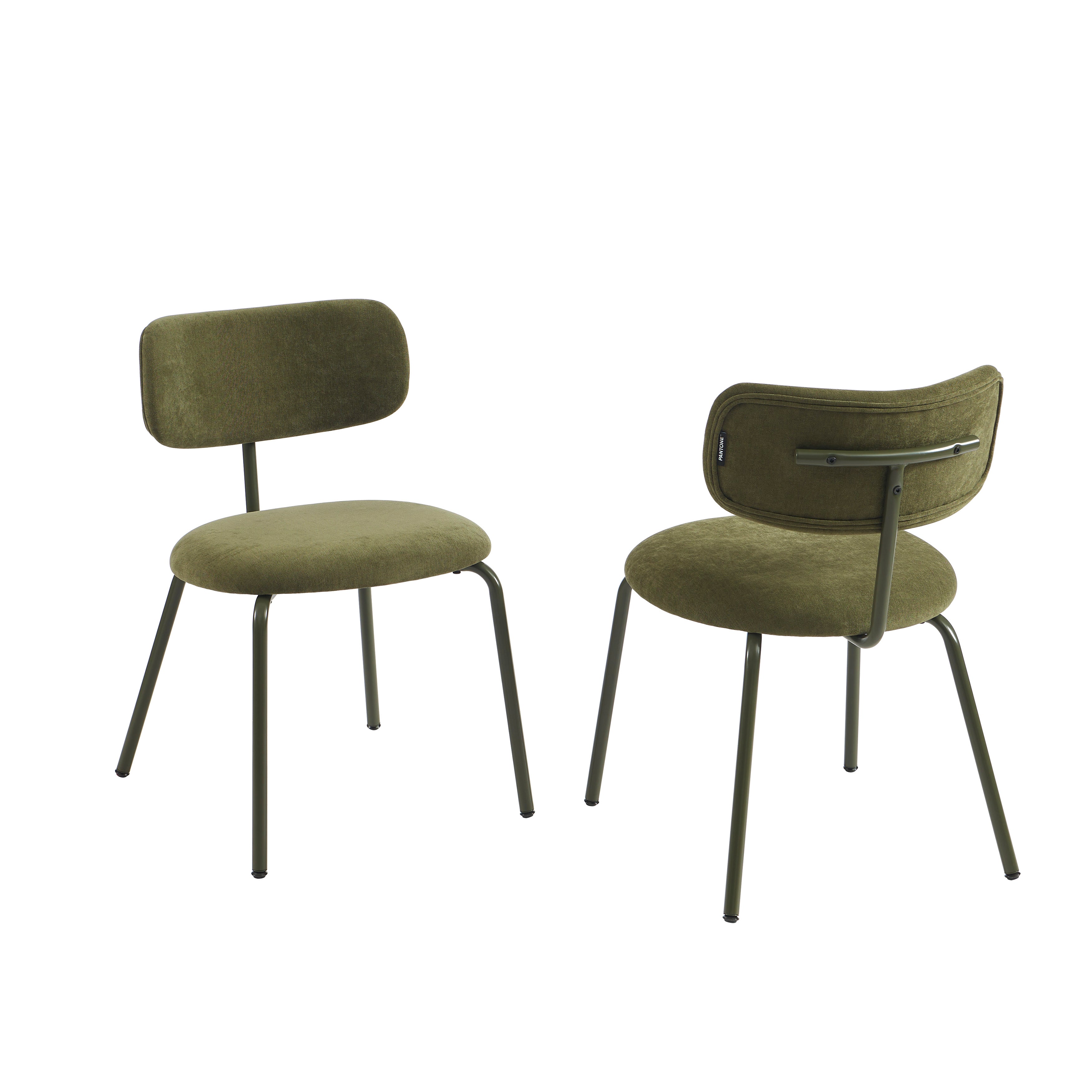 PANTONE® Set of 2 Dining Chairs with Fabric Seat and Metal Legs – Olive green