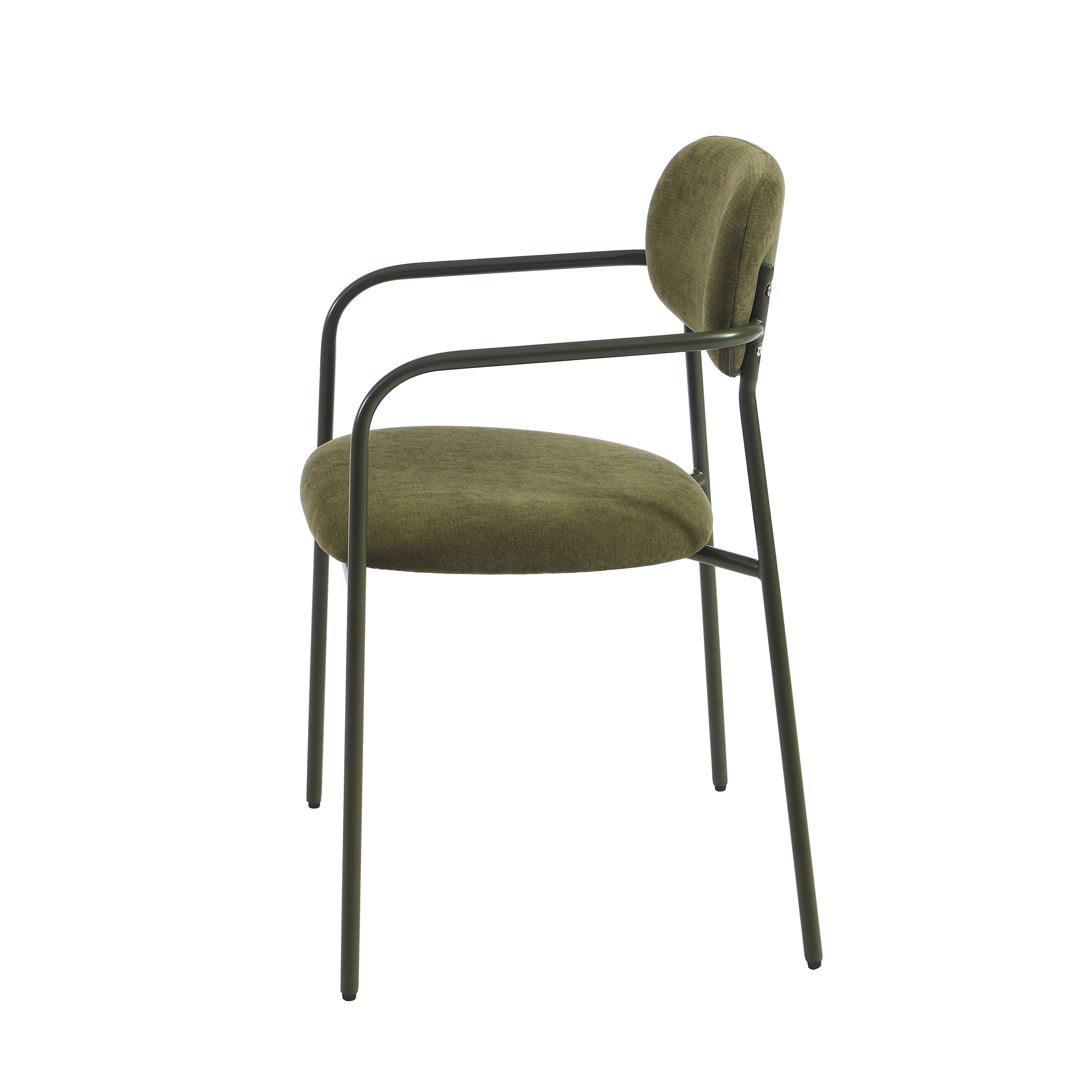PANTONE® Set of 2 Dining Chairs with Fabric Seat and Metal Armrests – Olive green