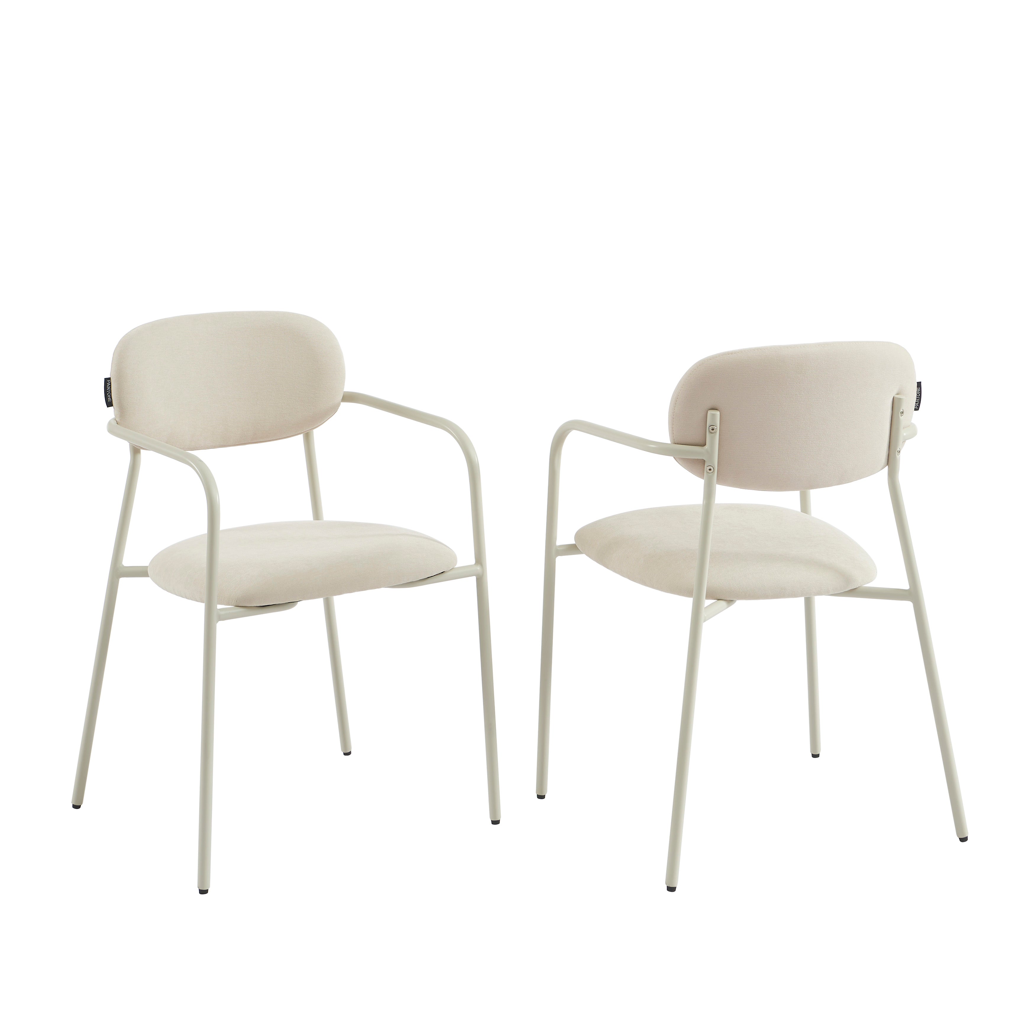 PANTONE® Set of 2 Dining Chairs with Fabric Seat and Metal Armrests – Sand