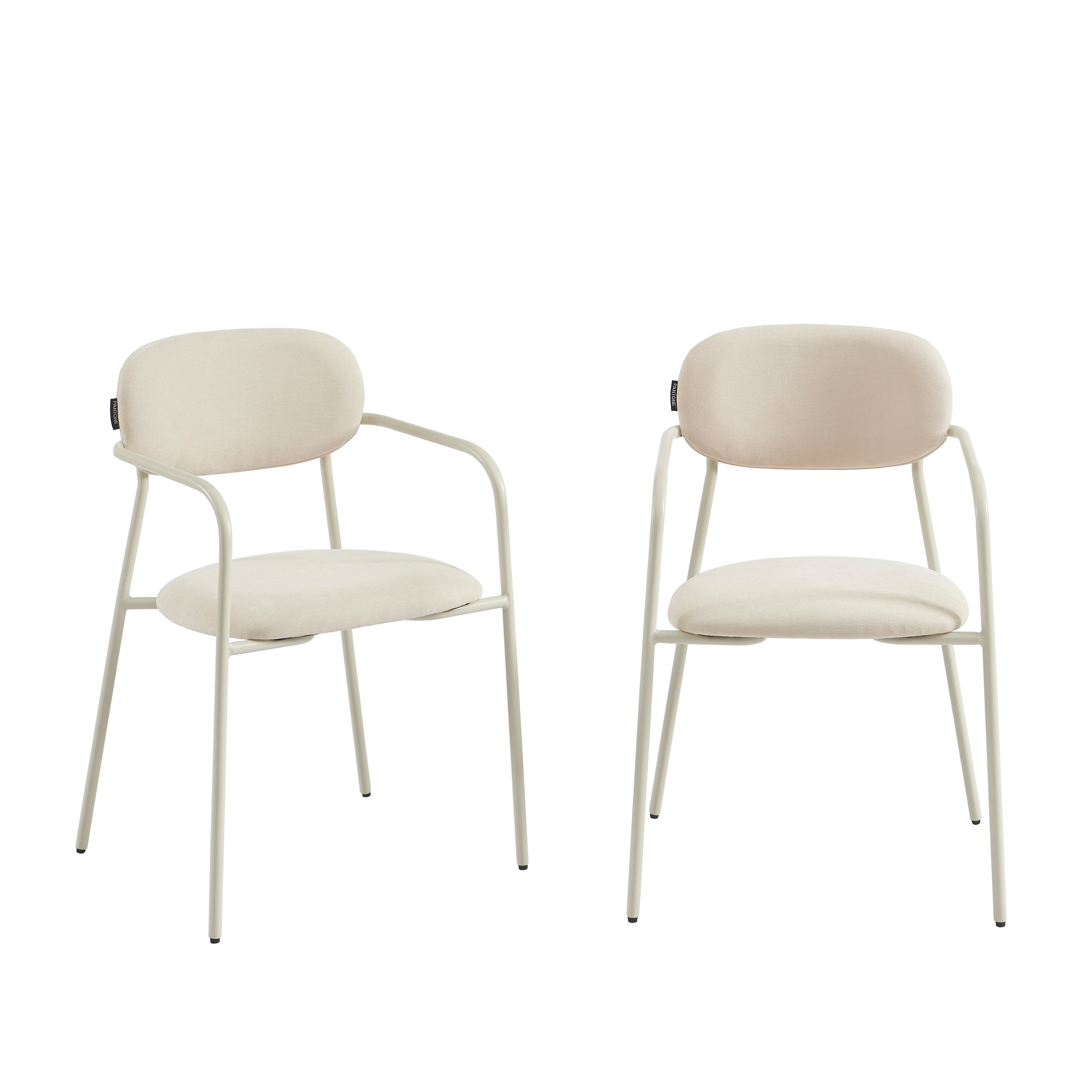 PANTONE® Set of 2 Dining Chairs with Fabric Seat and Metal Armrests – Sand
