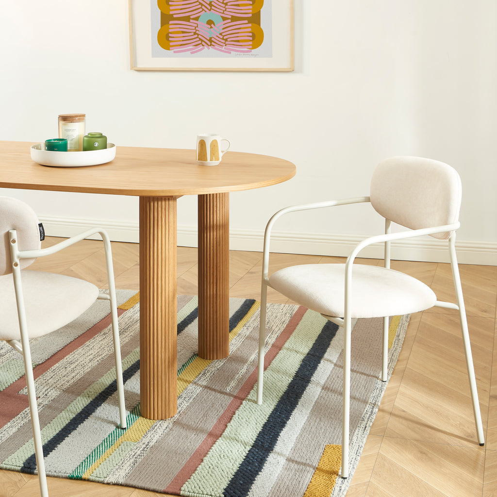 PANTONE® Set of 2 Dining Chairs with Fabric Seat and Metal Armrests – Sand