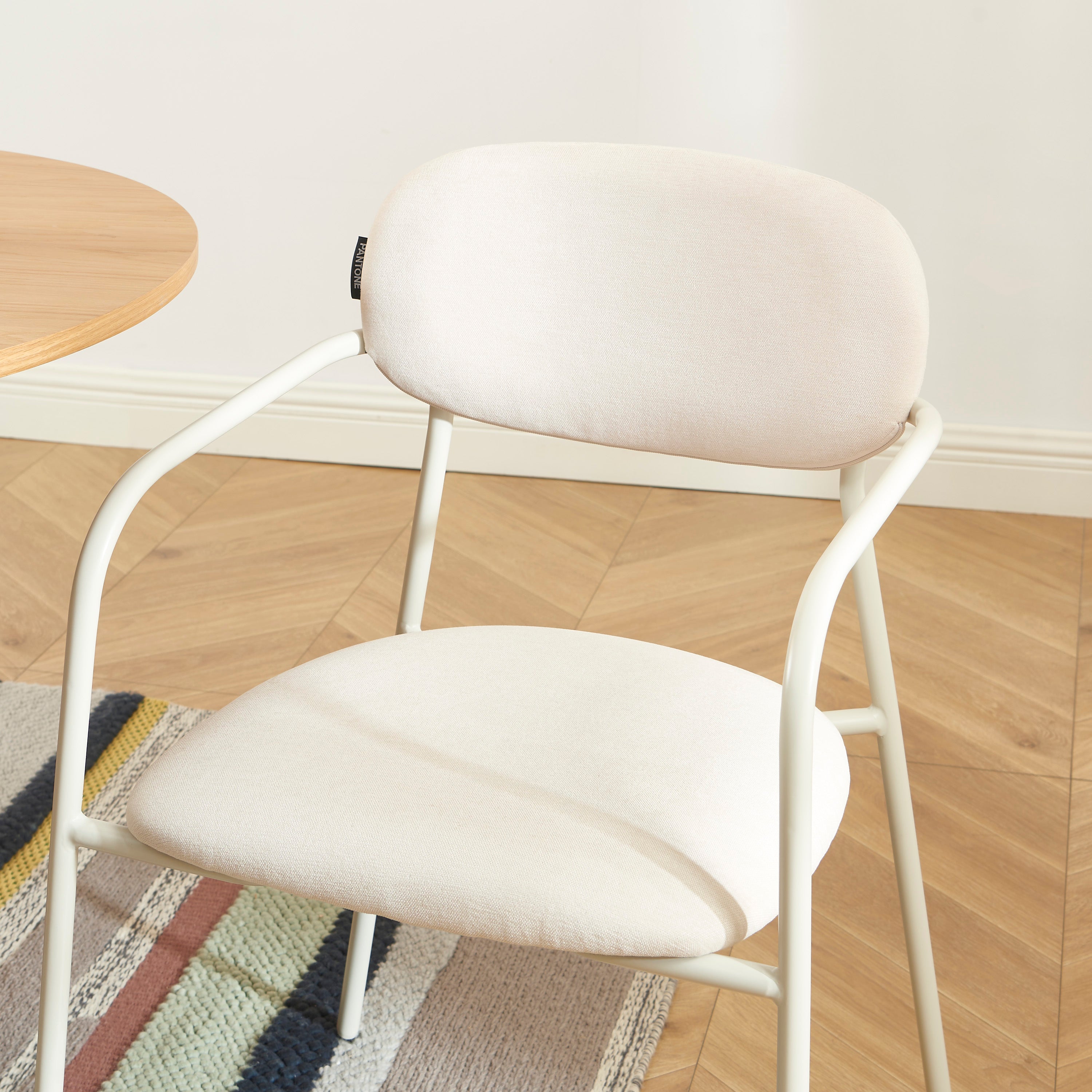 PANTONE® Set of 2 Dining Chairs with Fabric Seat and Metal Armrests – Sand
