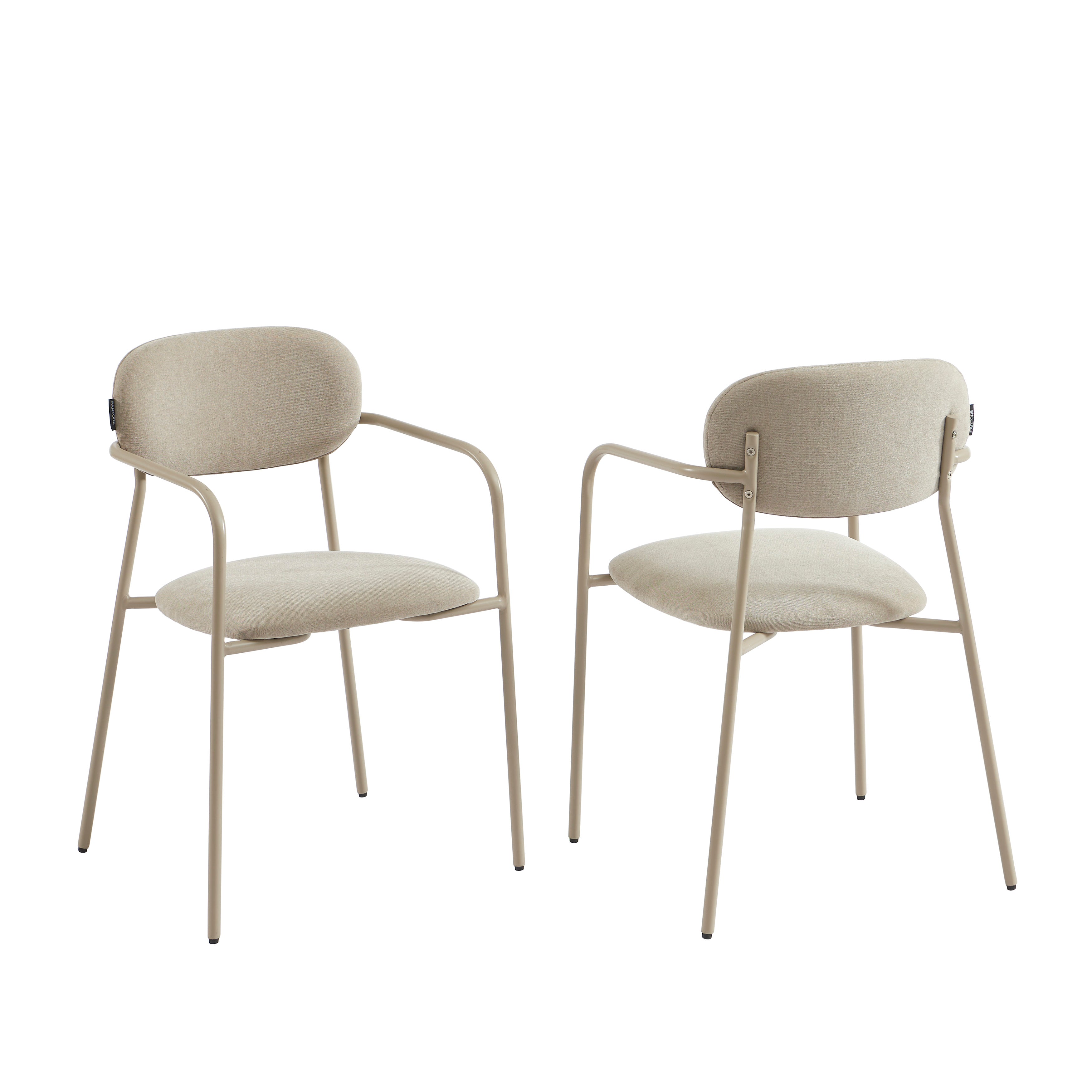 PANTONE® Set of 2 Dining Chairs with Fabric Seat and Metal Armrests – Taupe