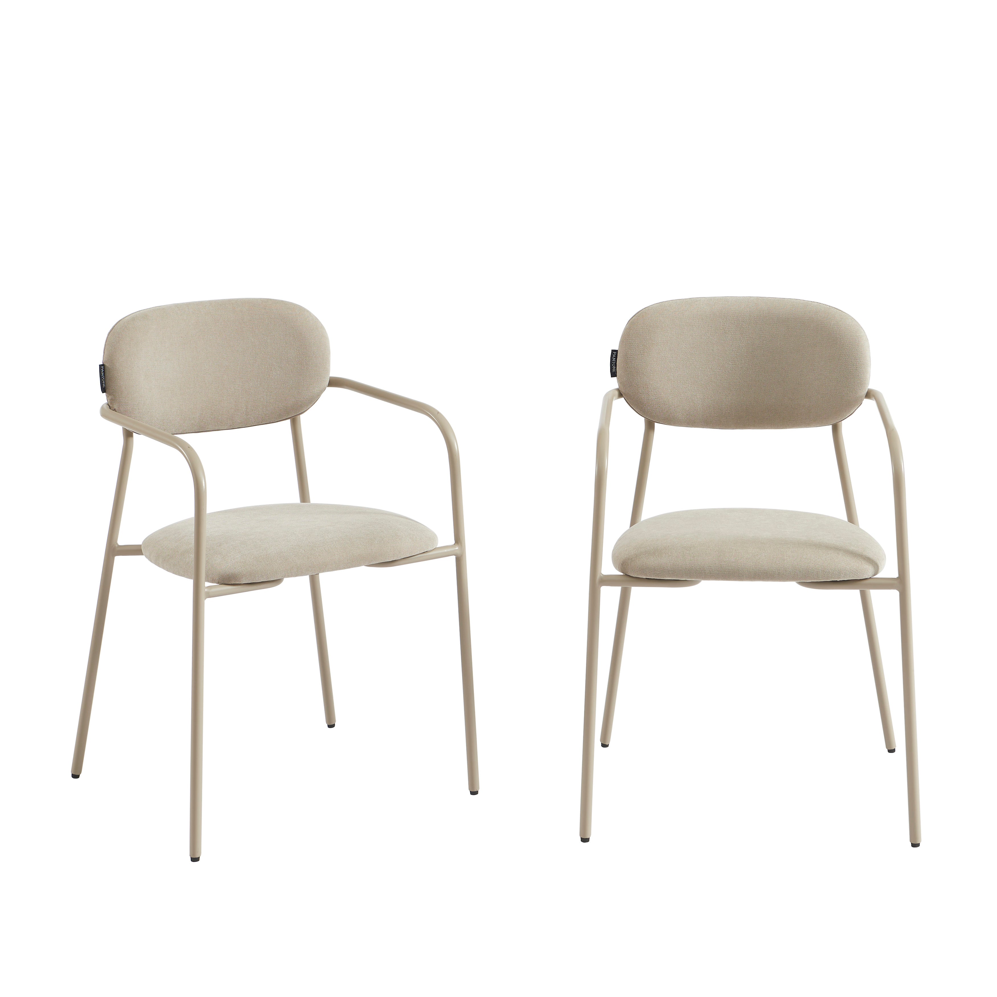 PANTONE® Set of 2 Dining Chairs with Fabric Seat and Metal Armrests – Taupe