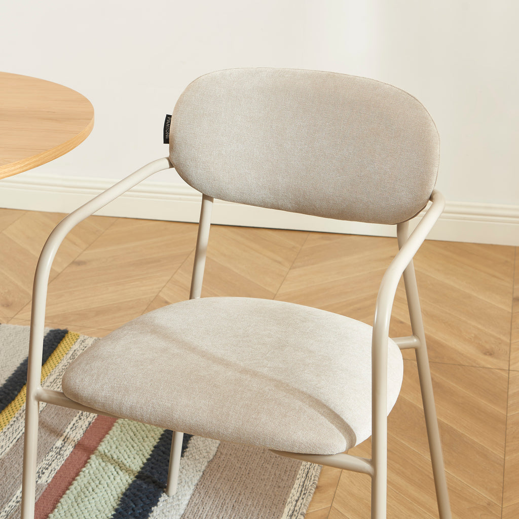 PANTONE® Set of 2 Dining Chairs with Fabric Seat and Metal Armrests – Taupe