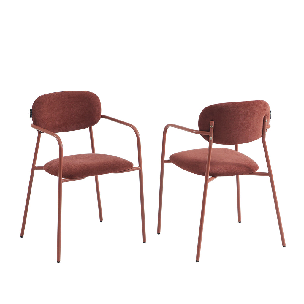 PANTONE® Set of 2 Dining Chairs with Fabric Seat and Metal Armrests – Terracotta