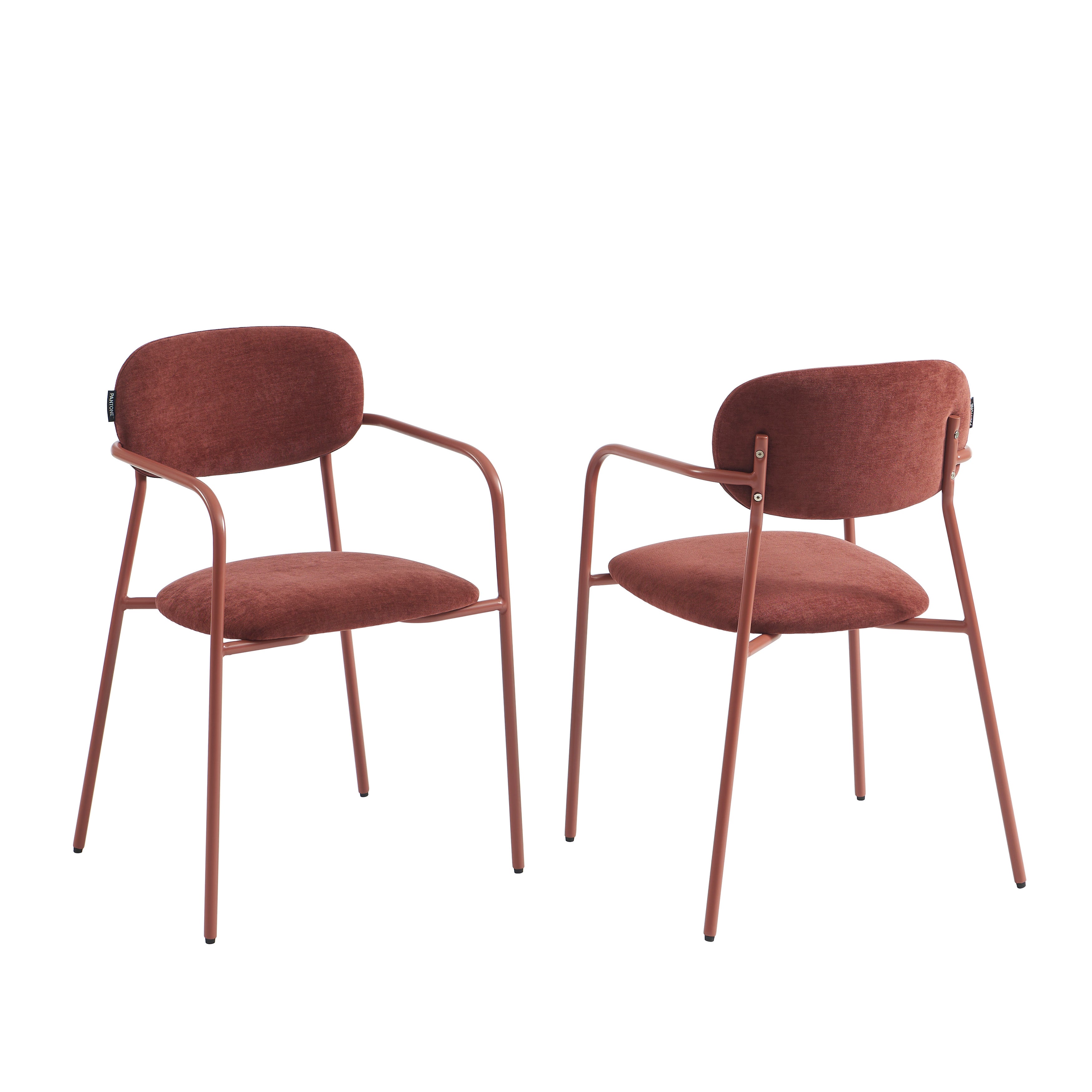 PANTONE® Set of 2 Dining Chairs with Fabric Seat and Metal Armrests – Terracotta