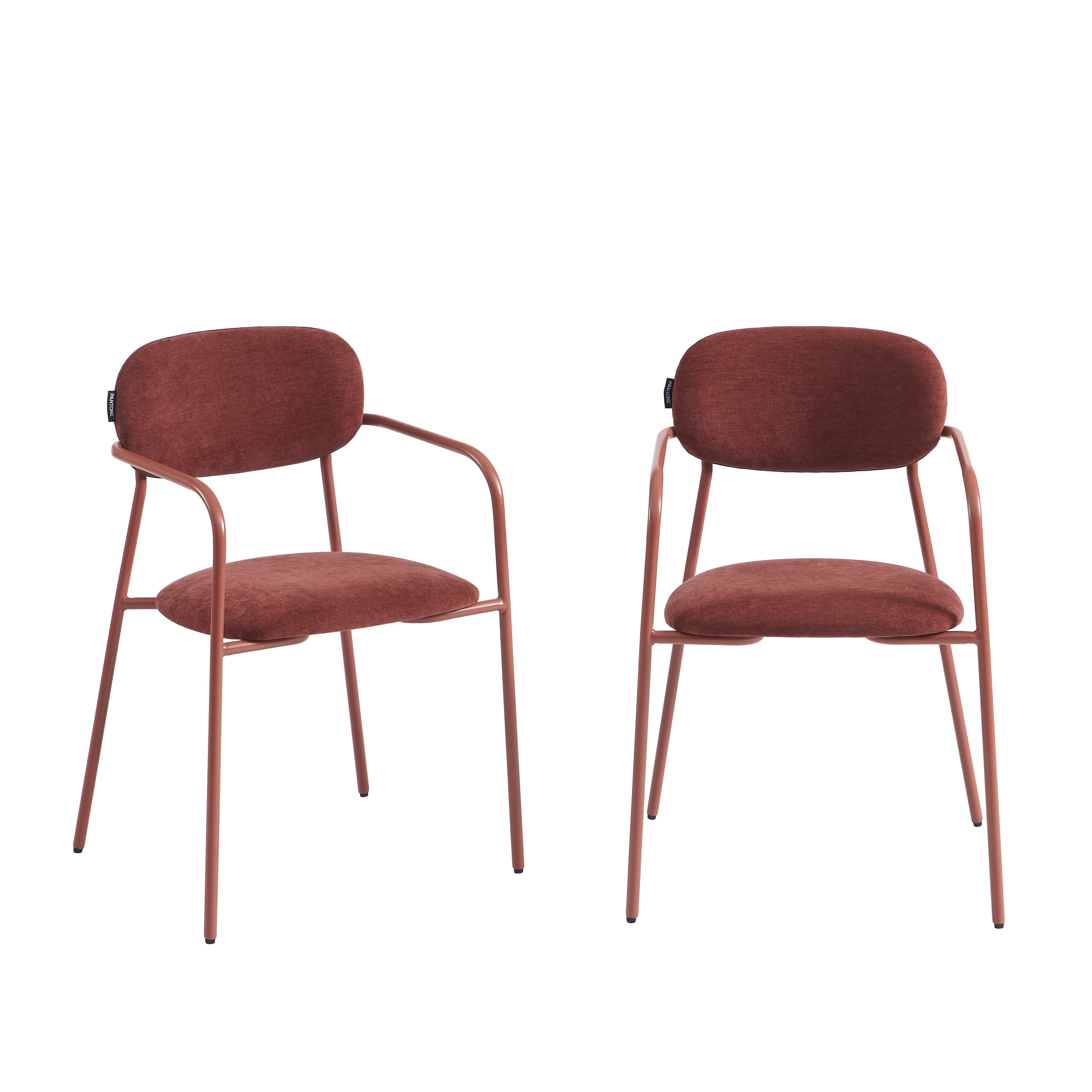 PANTONE® Set of 2 Dining Chairs with Fabric Seat and Metal Armrests – Terracotta