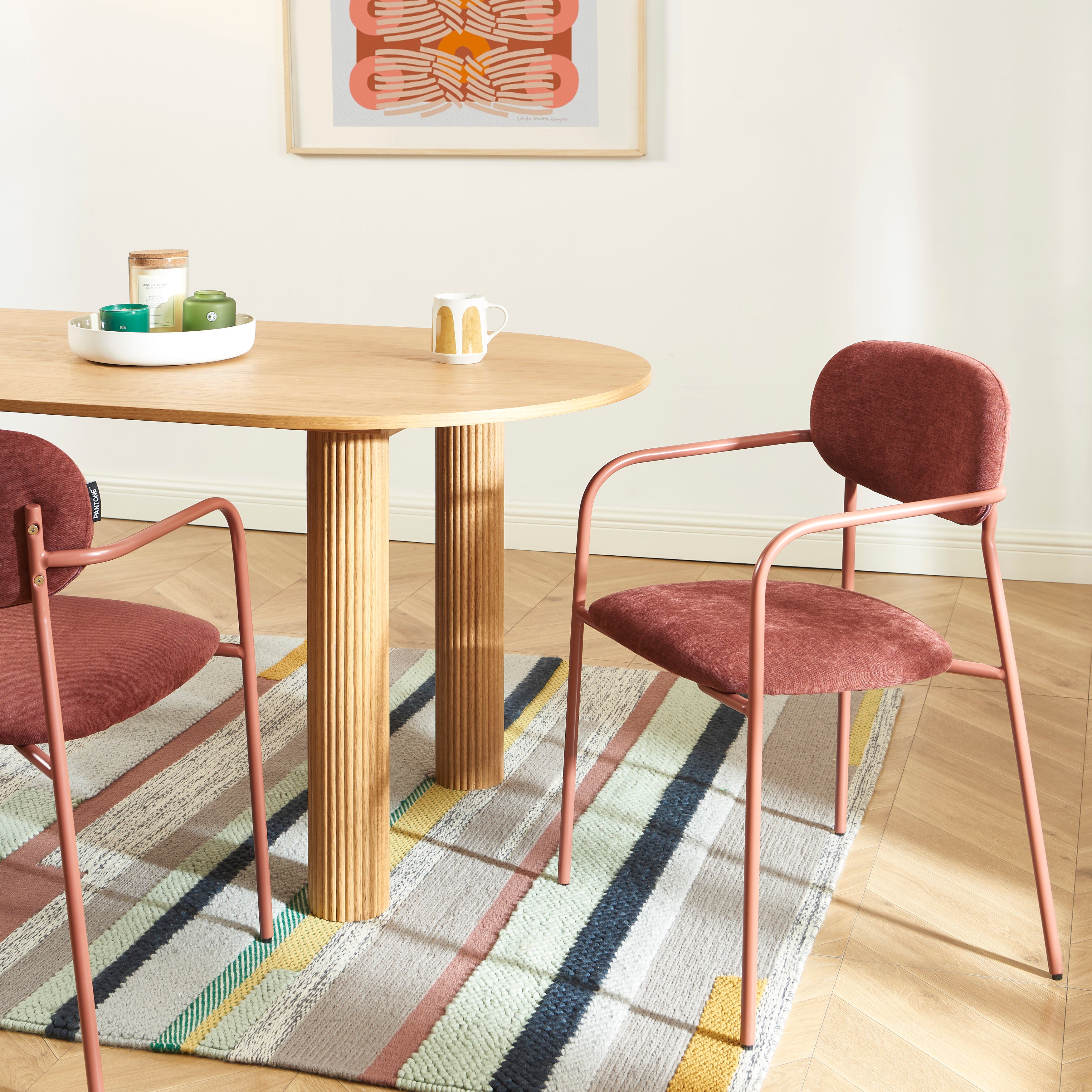 PANTONE® Set of 2 Dining Chairs with Fabric Seat and Metal Armrests – Terracotta