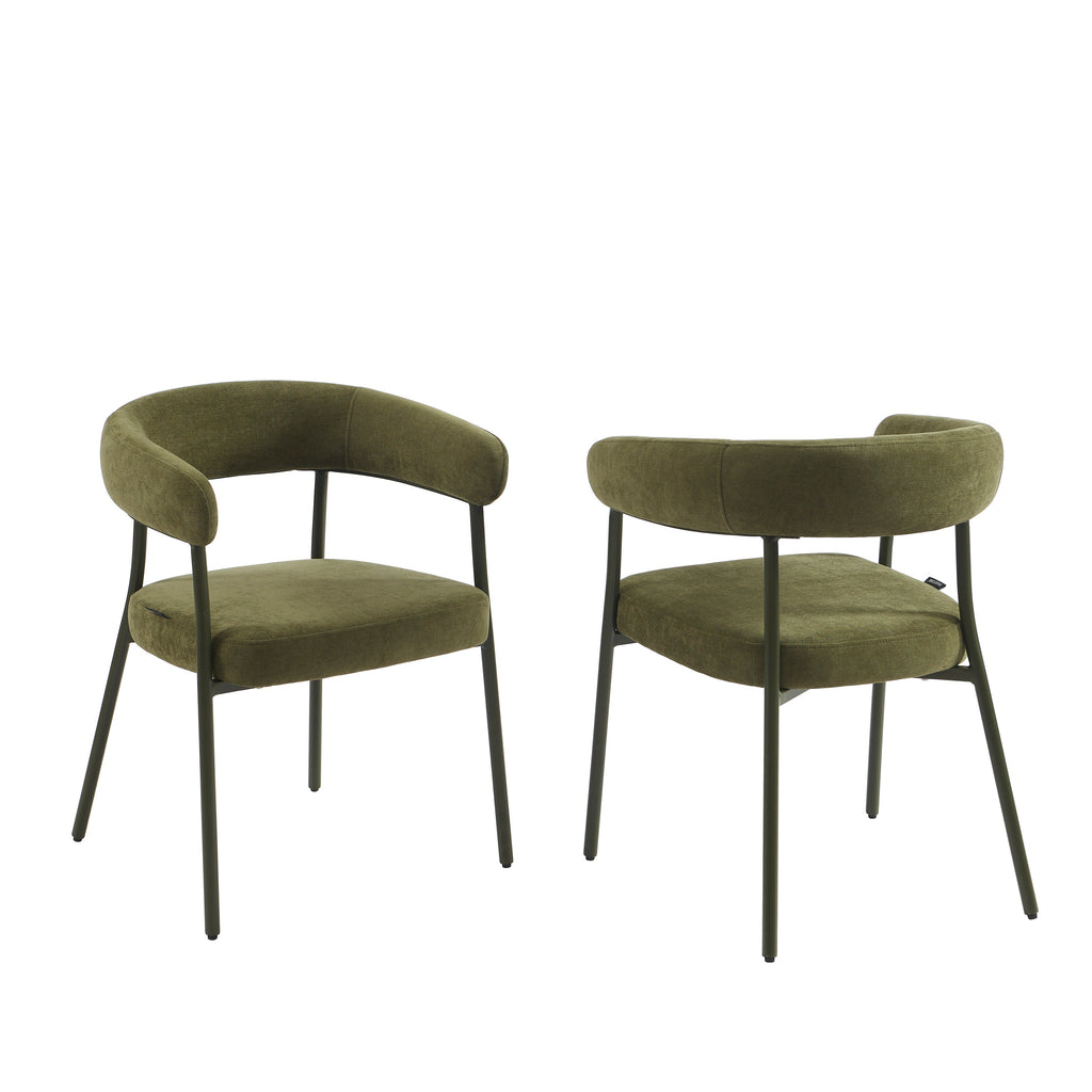 PANTONE® Set of 2 Dining Chairs with Fabric Seat and Metal Legs – Olive green