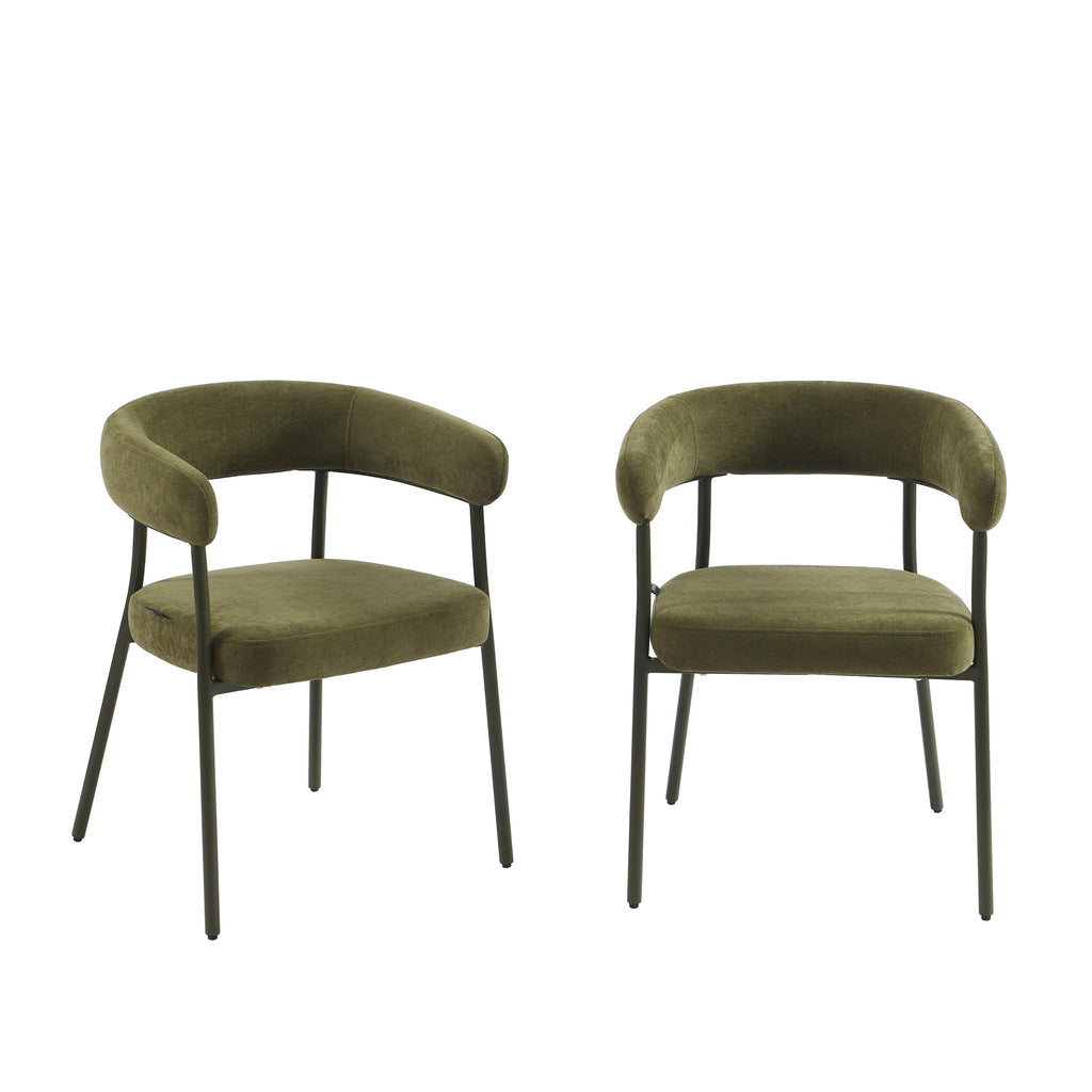 PANTONE® Set of 2 Dining Chairs with Fabric Seat and Metal Legs – Olive green