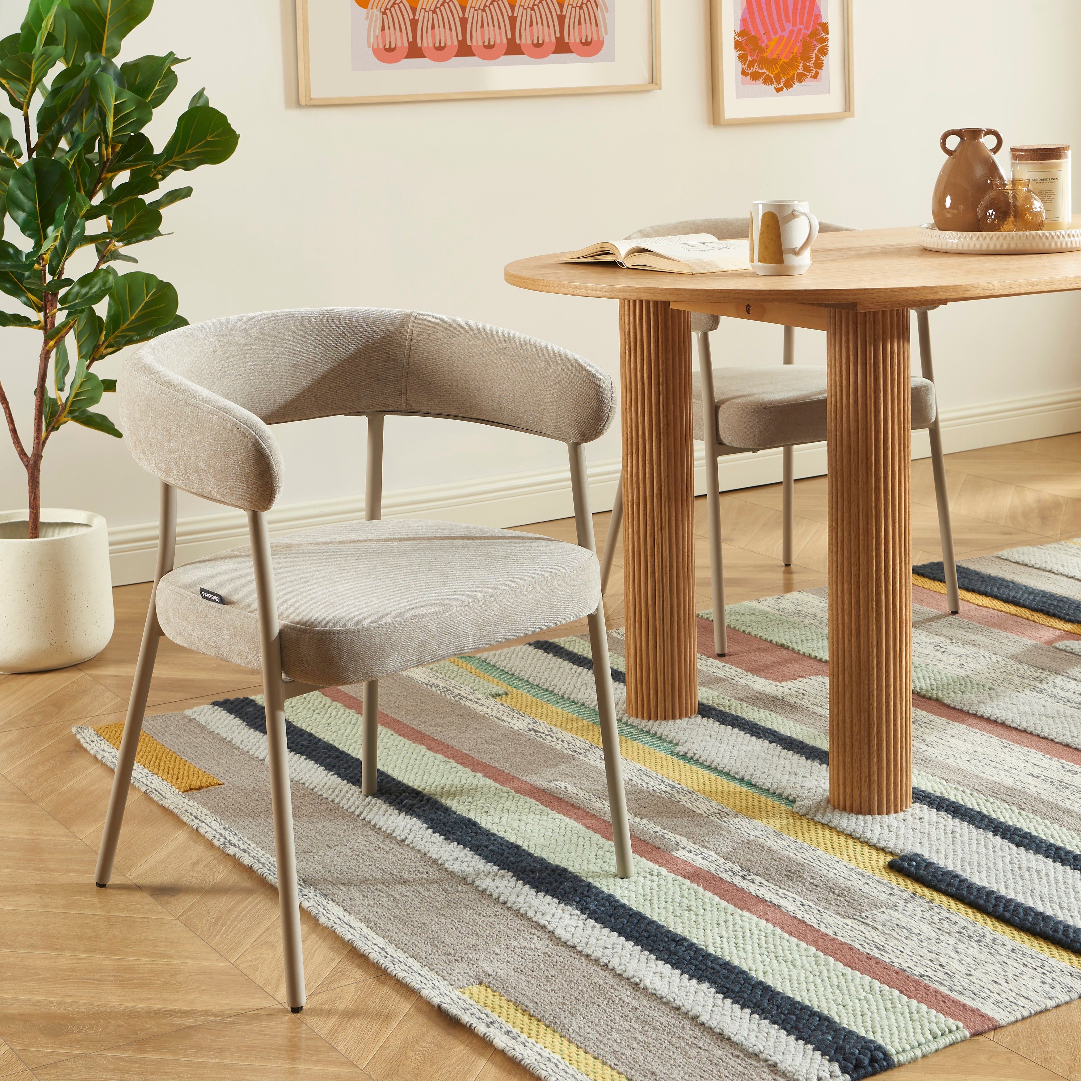 PANTONE® Set of 2 Dining Chairs with Fabric Seat and Metal Legs – Taupe
