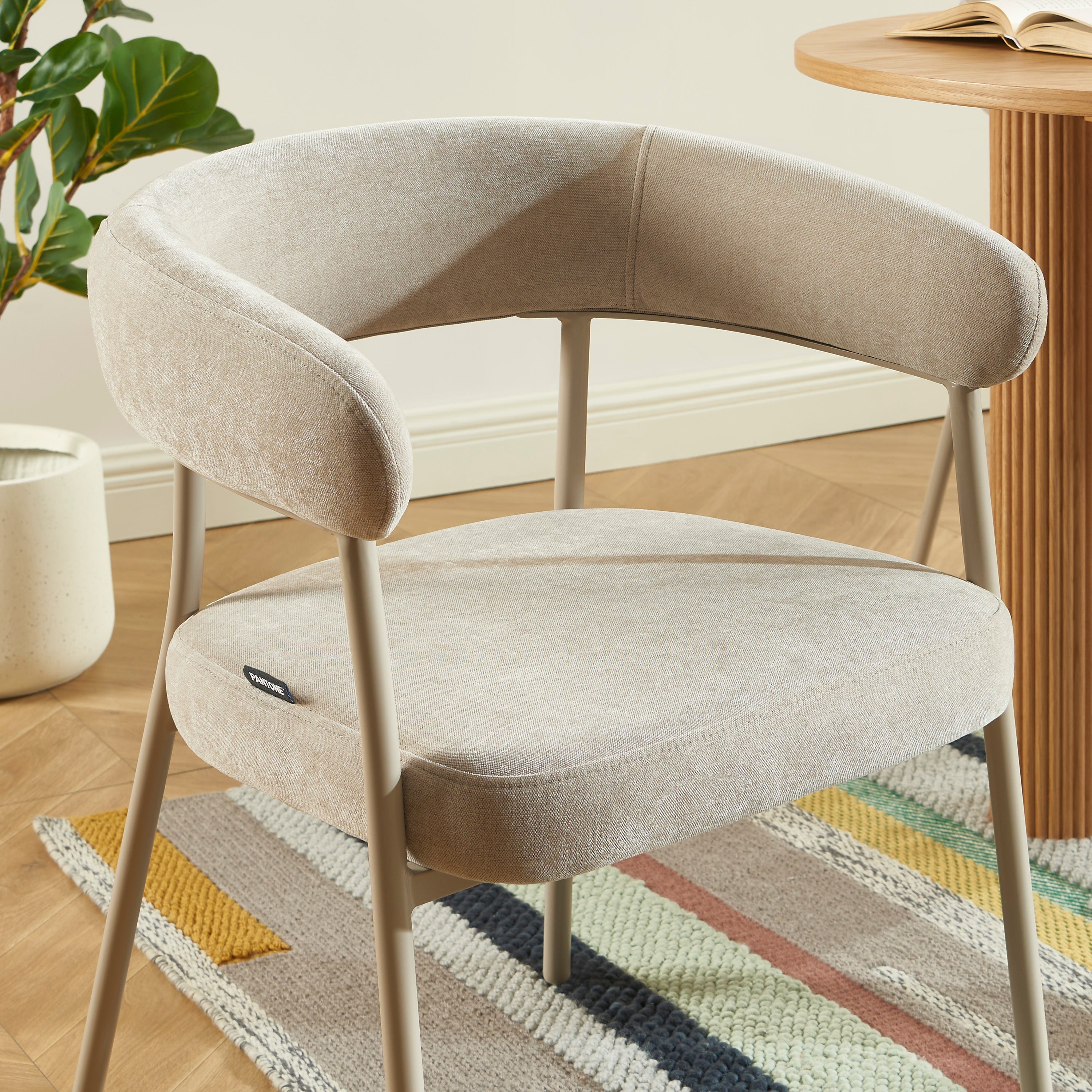 PANTONE® Set of 2 Dining Chairs with Fabric Seat and Metal Legs – Taupe