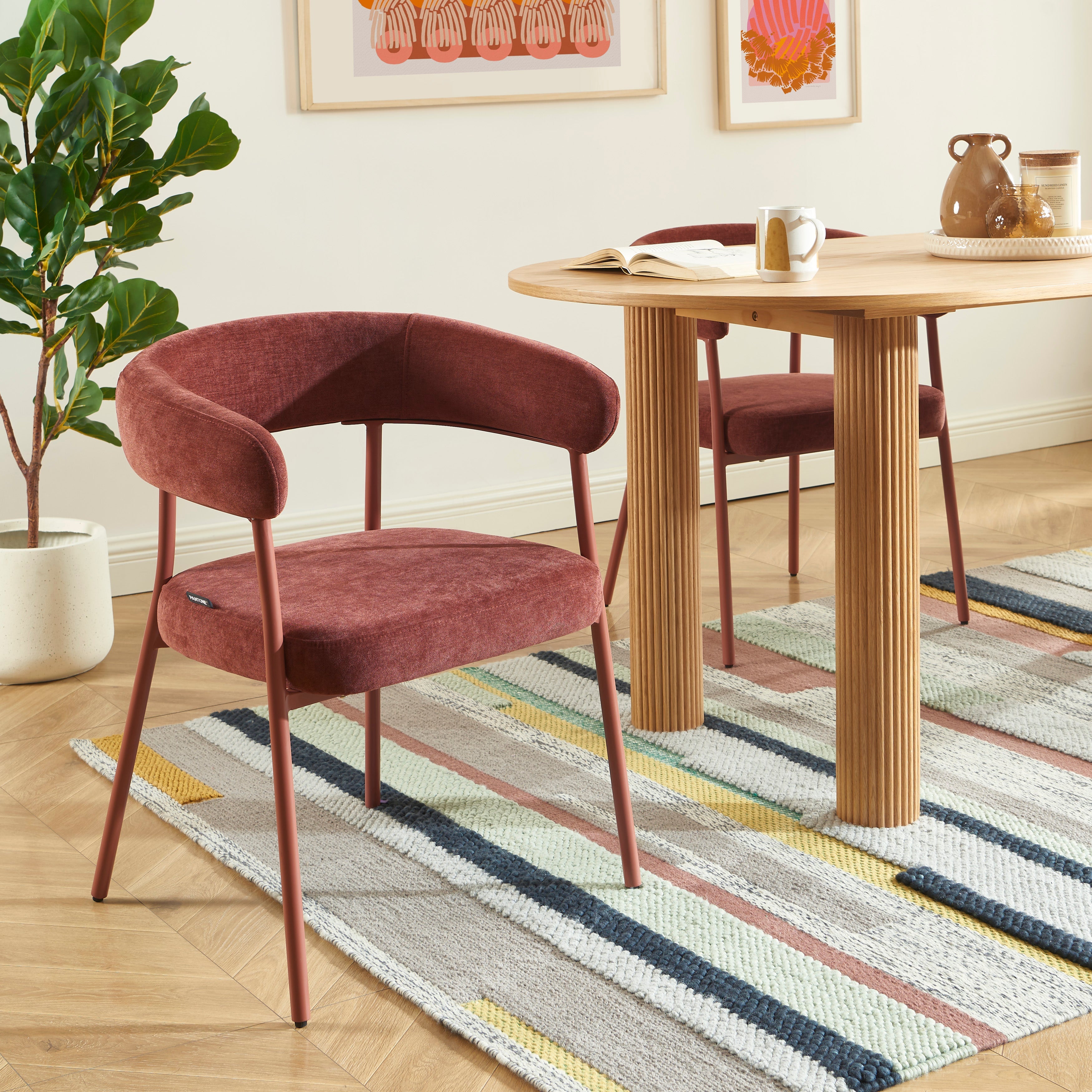 PANTONE® Set of 2 Dining Chairs with Fabric Seat and Metal Legs – Terracotta