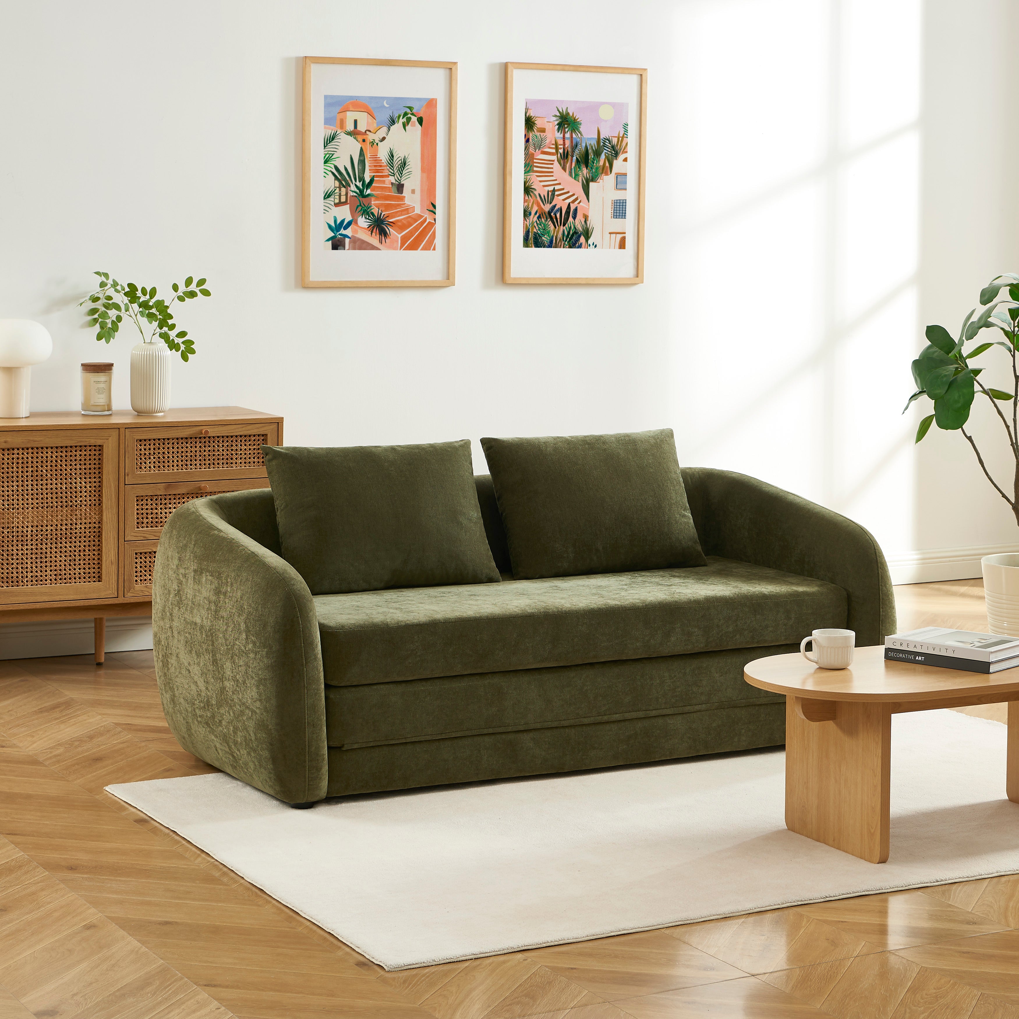 PAZ Fabric Straight Sofa – Green