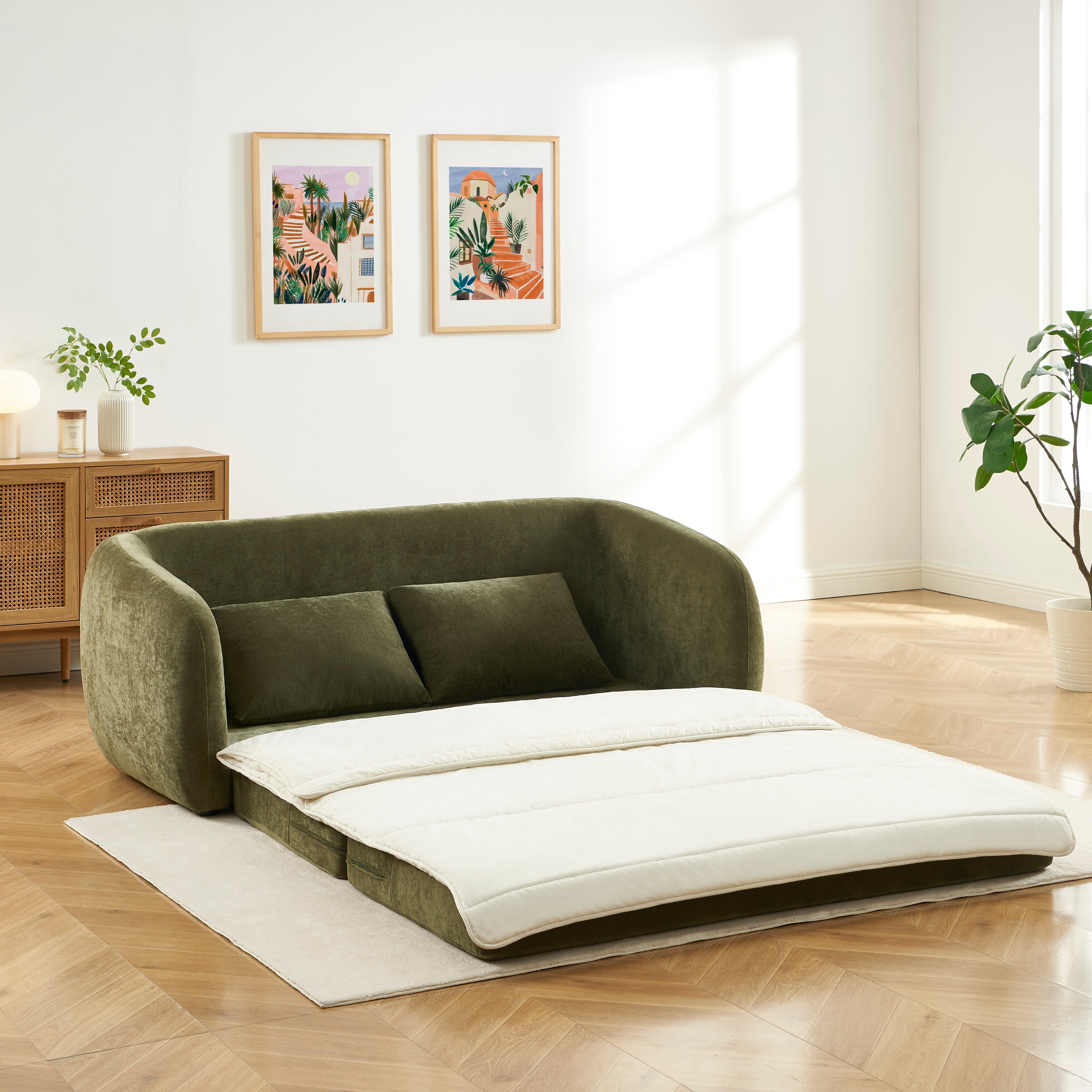 PAZ Fabric Straight Sofa – Green