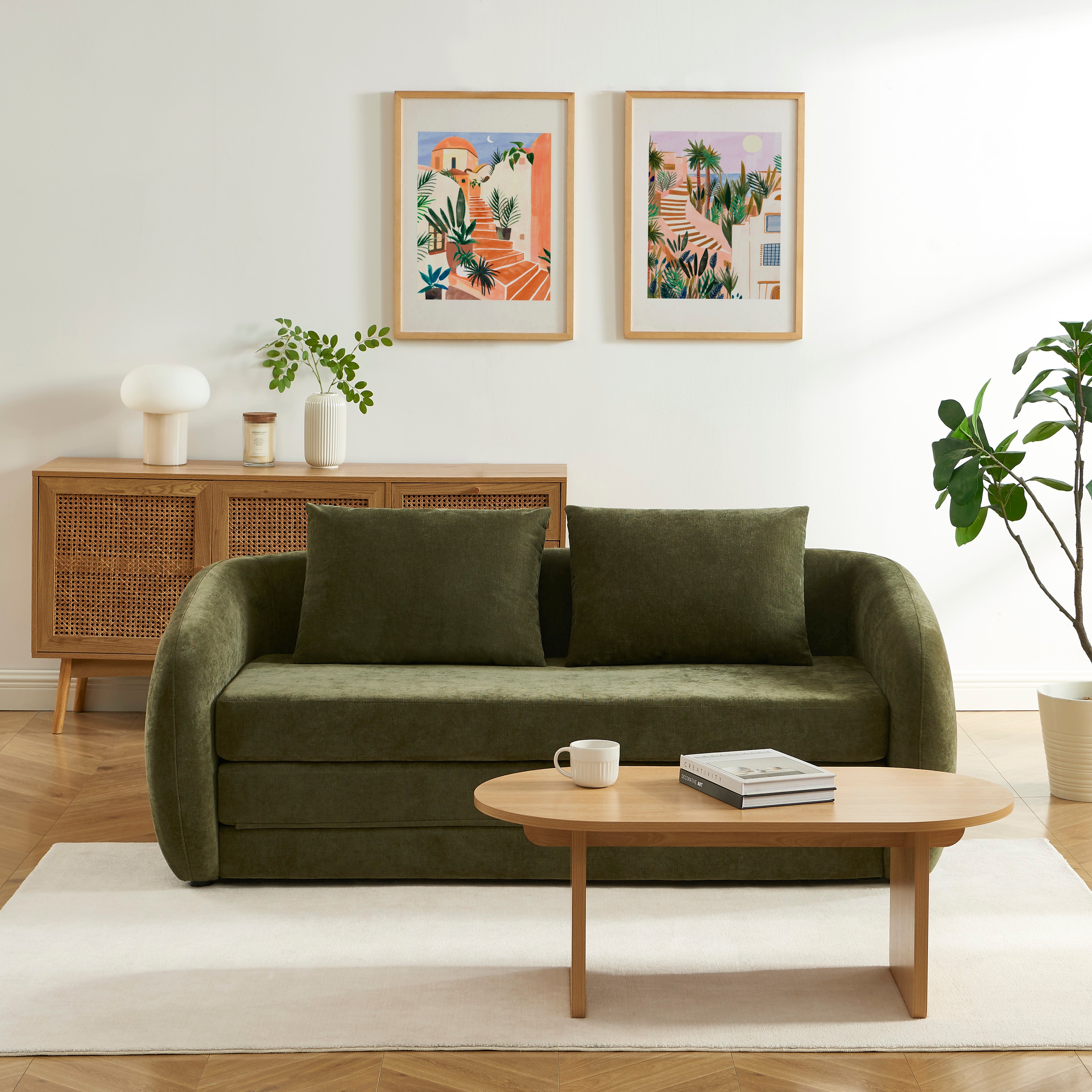 PAZ Fabric Straight Sofa – Green