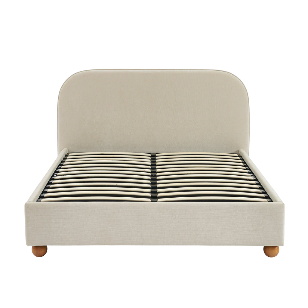 PILKA Striped Fabric Storage Bed with Slatted Base – Beige