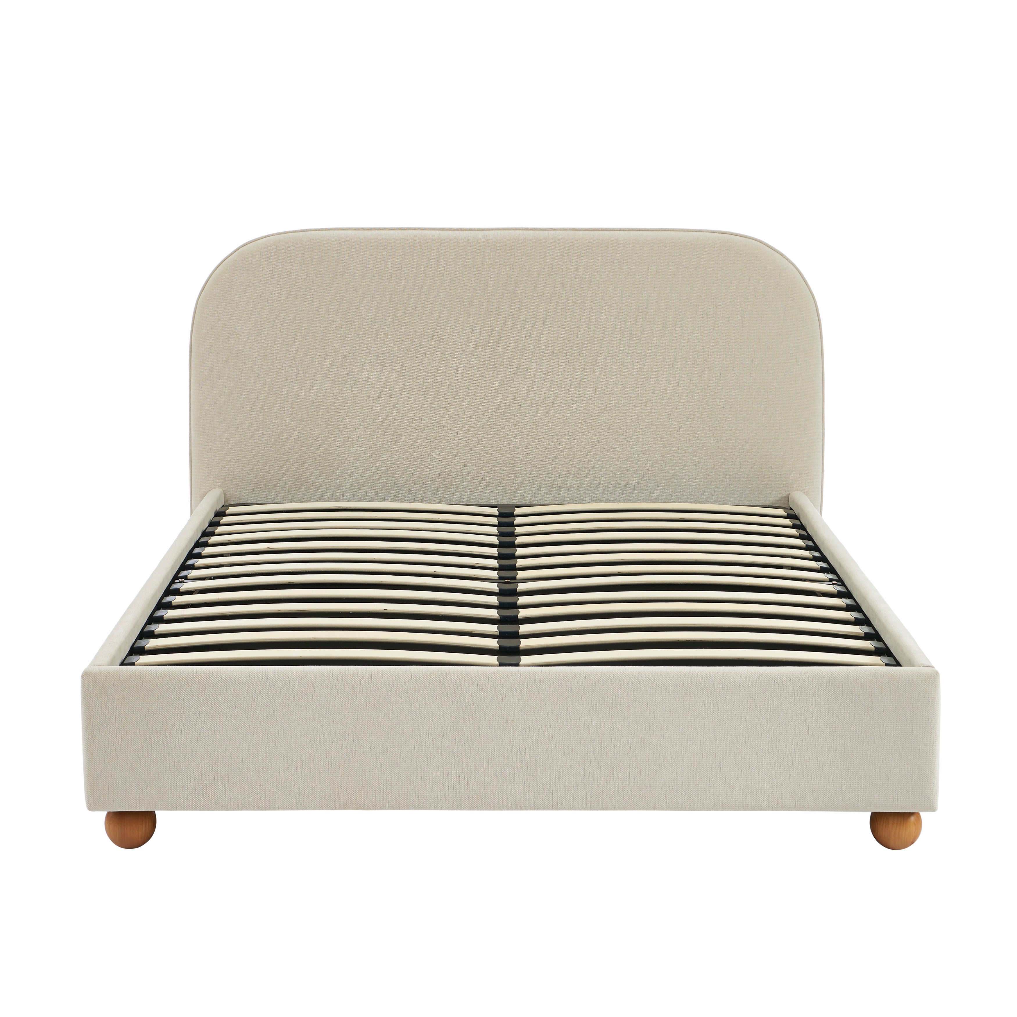 PILKA Striped Fabric Storage Bed with Slatted Base – Beige