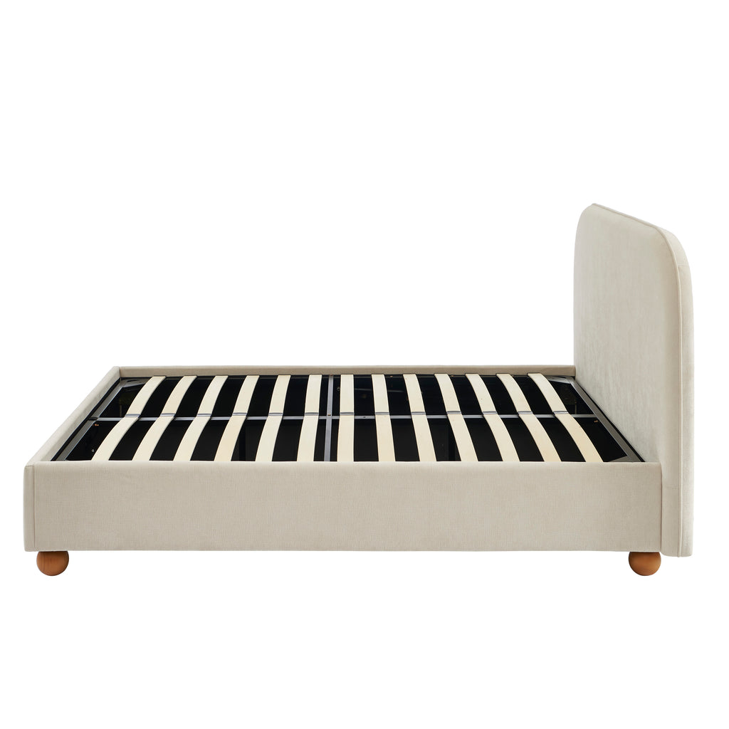 PILKA Striped Fabric Storage Bed with Slatted Base – Beige