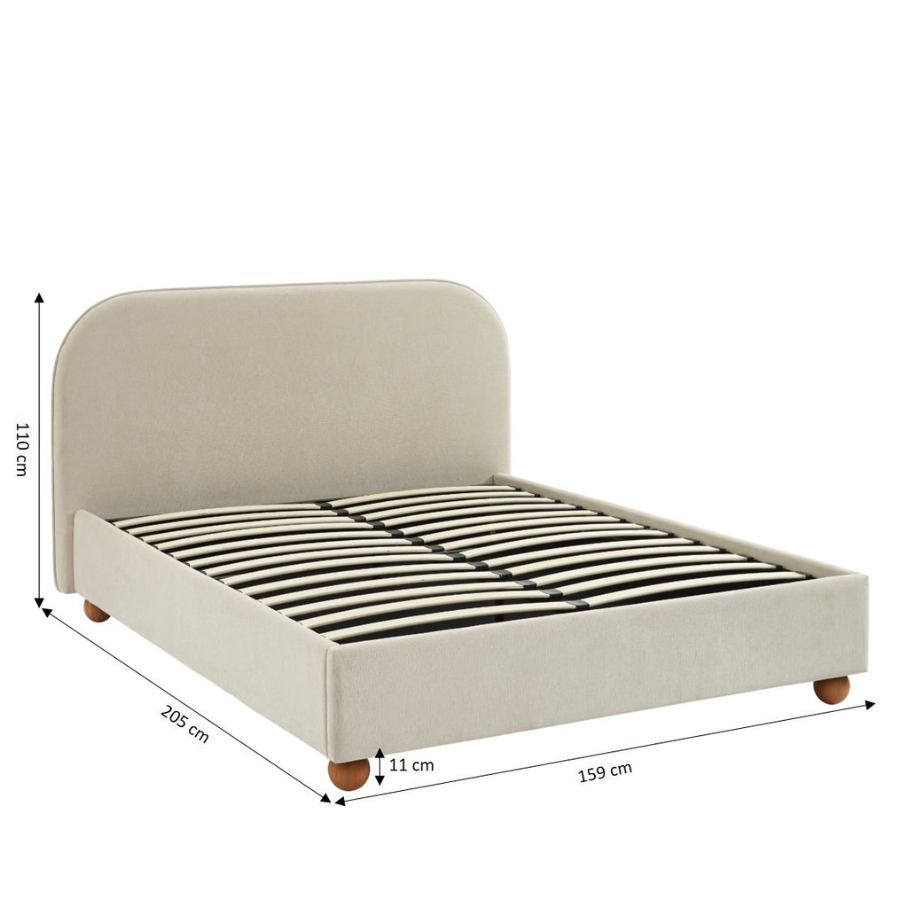PILKA Striped Fabric Storage Bed with Slatted Base – Beige