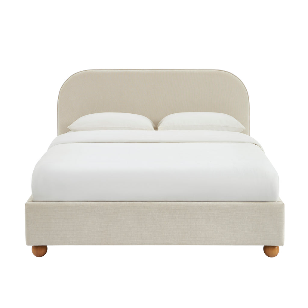 PILKA Striped Fabric Storage Bed with Slatted Base – Beige