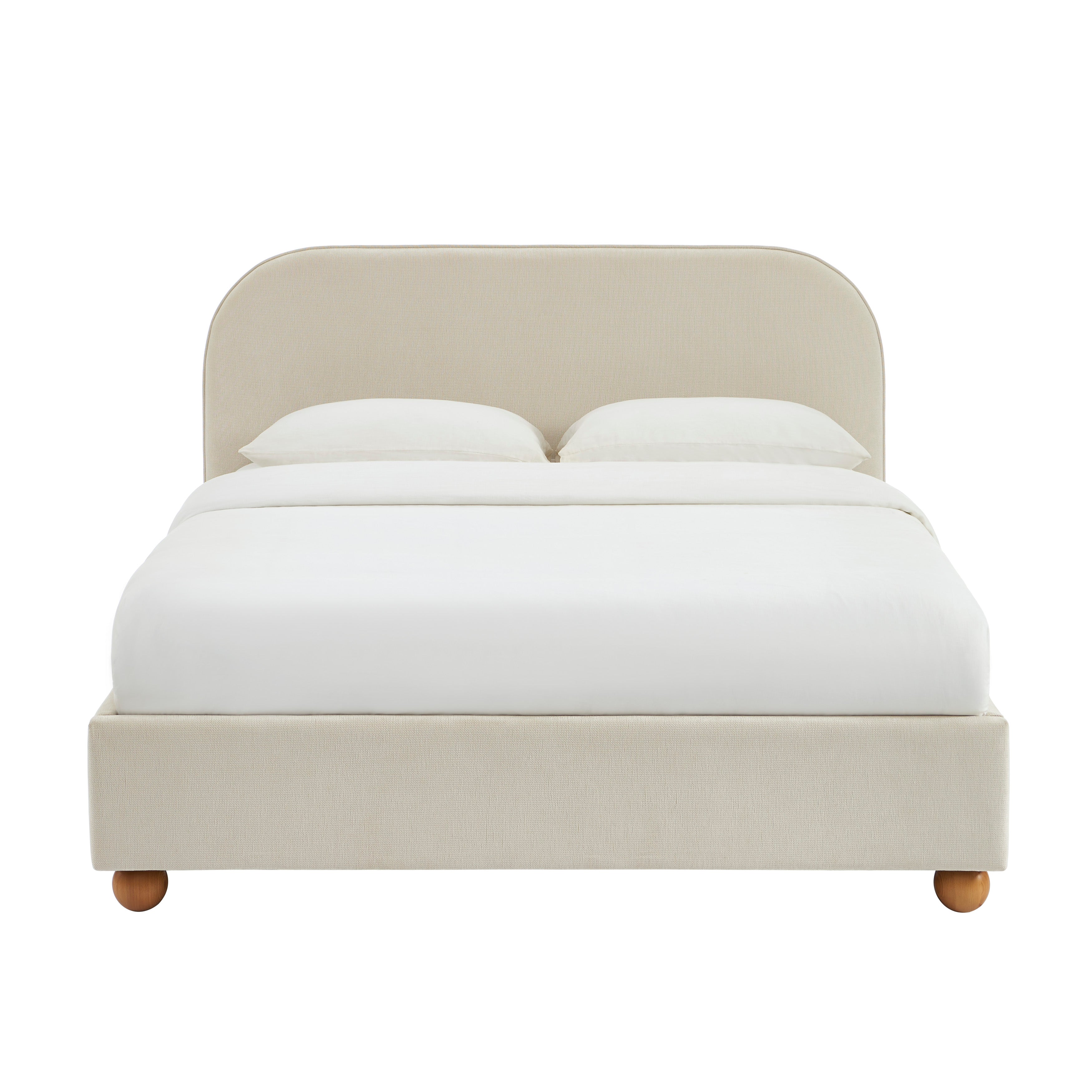 PILKA Striped Fabric Storage Bed with Slatted Base – Beige