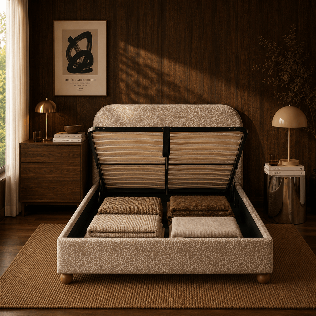PILKA 63" x 79" Storage Bed Frame (King Size) Jacquard Fabric