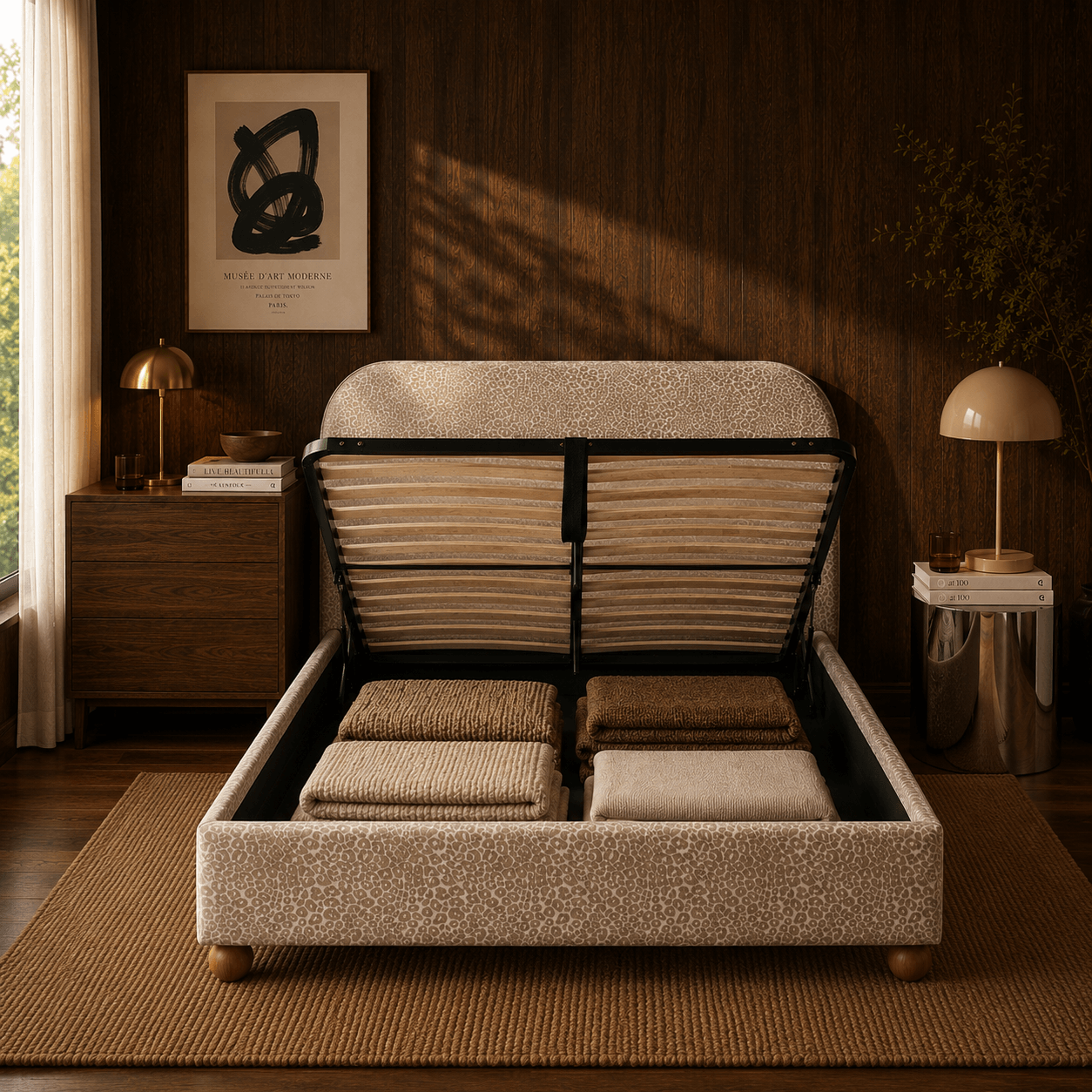 PILKA 63" x 79" Storage Bed Frame (King Size) Jacquard Fabric