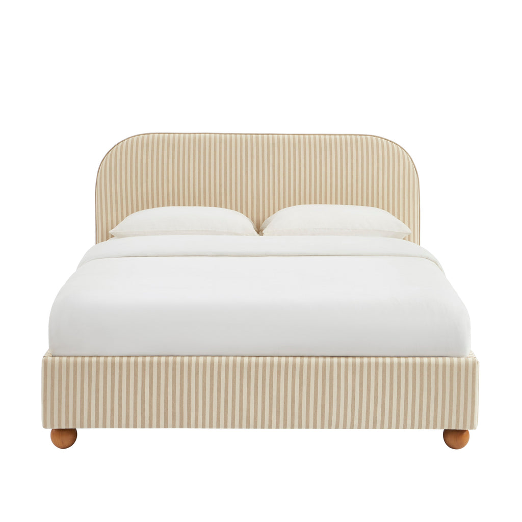 PILKA Striped Fabric Storage Bed with Slatted Base