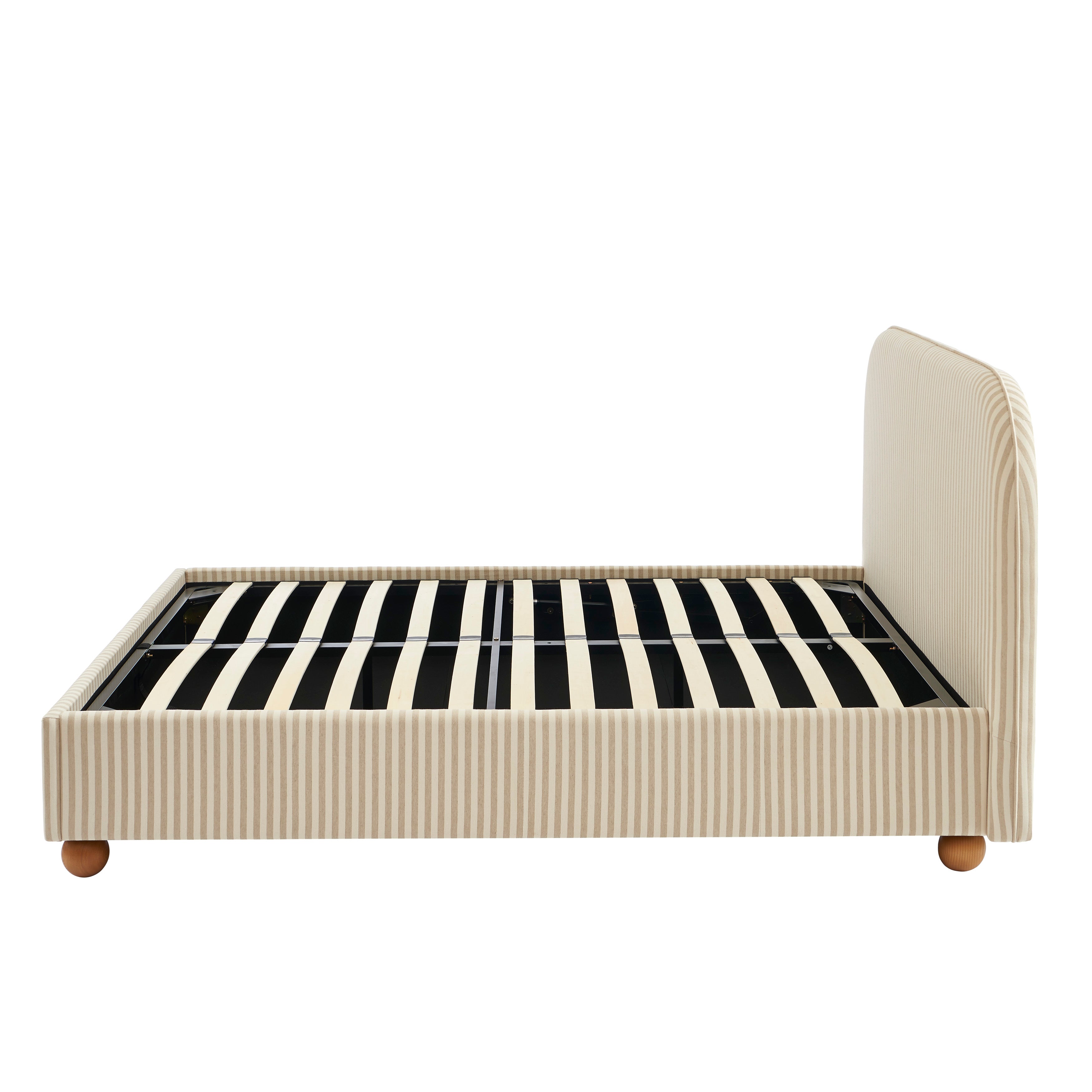 PILKA Striped Fabric Storage Bed with Slatted Base – White