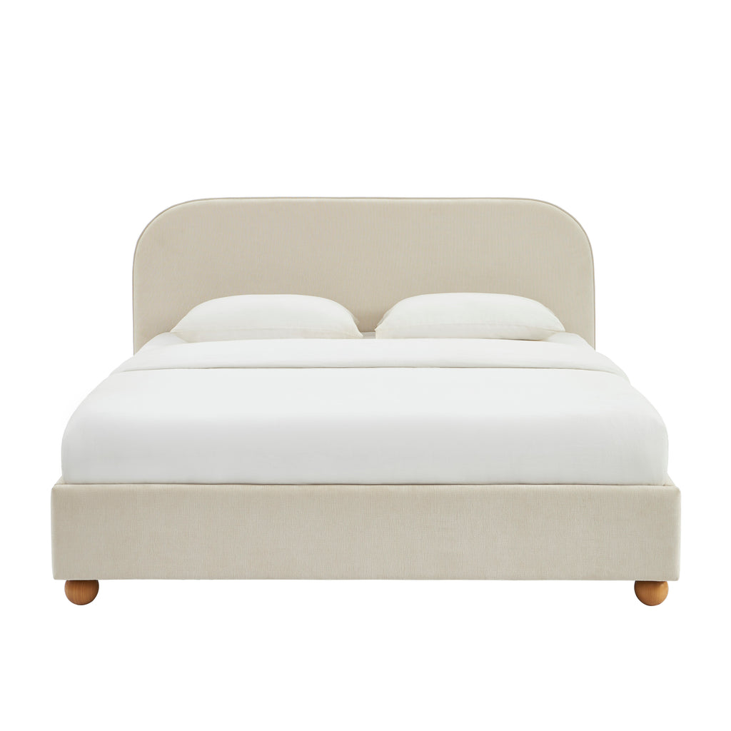PILKA Striped Fabric Storage Bed with Slatted Base – Beige