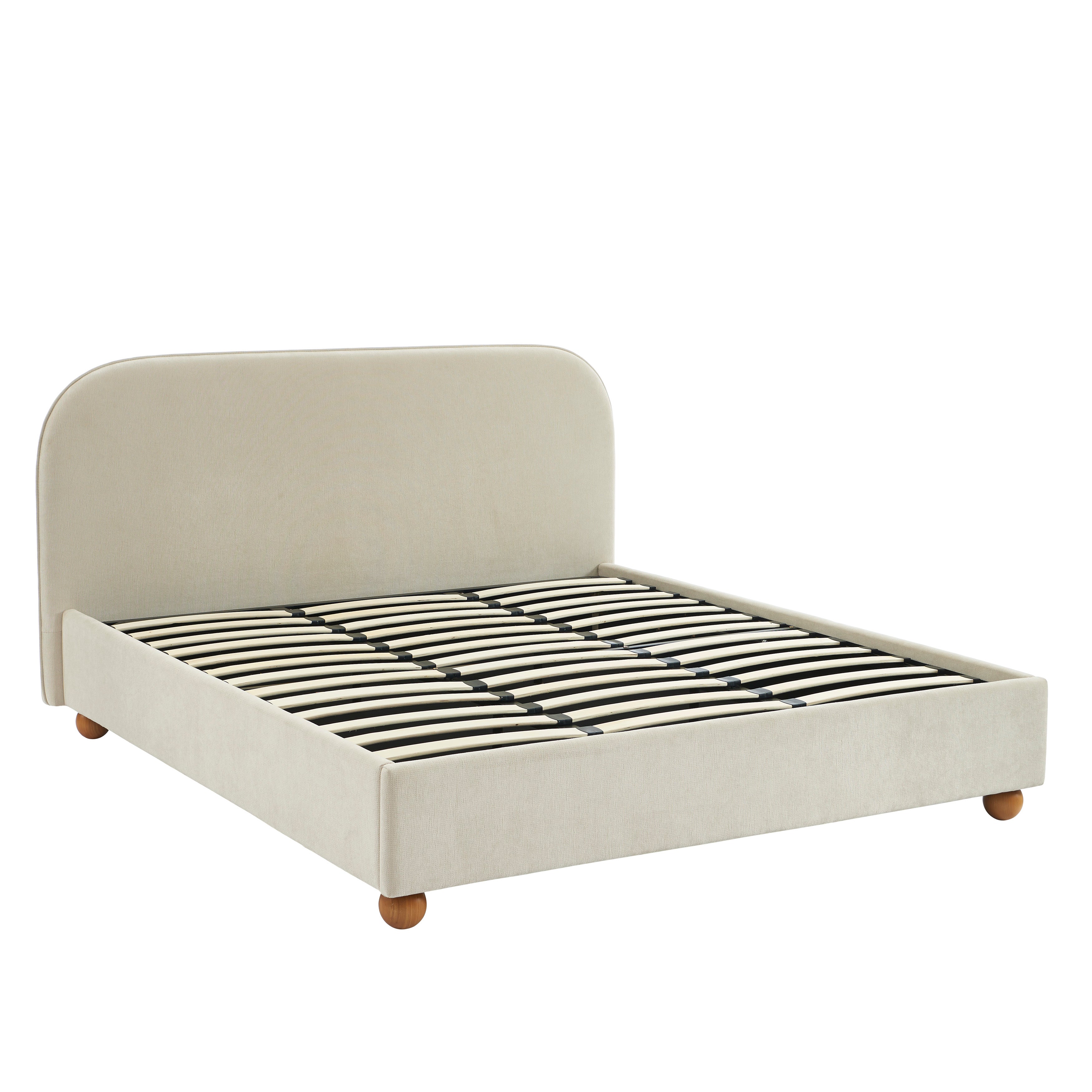 PILKA Striped Fabric Storage Bed with Slatted Base – Beige
